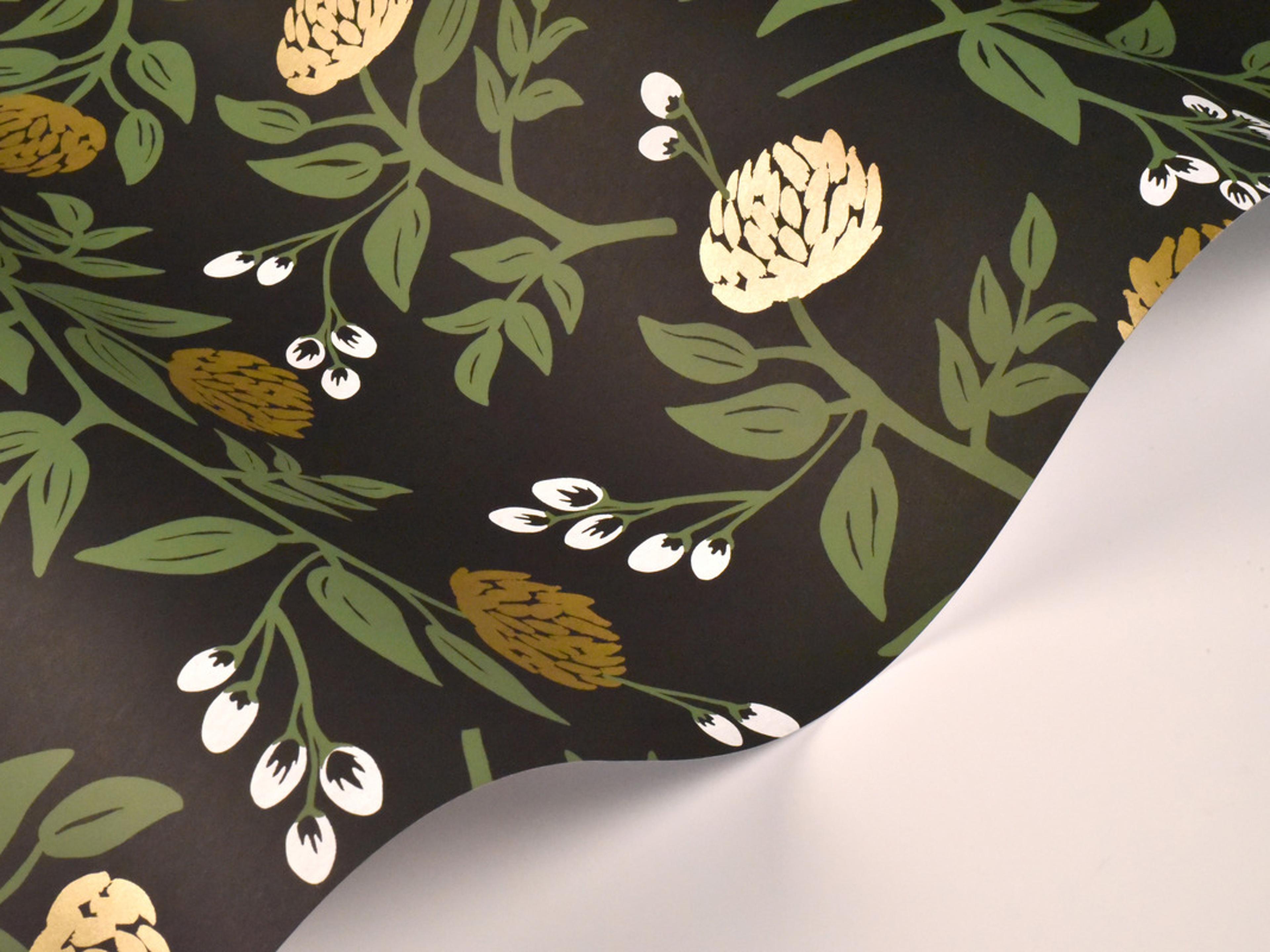 York Wallcoverings Black / Gold Peonies Wallpaper