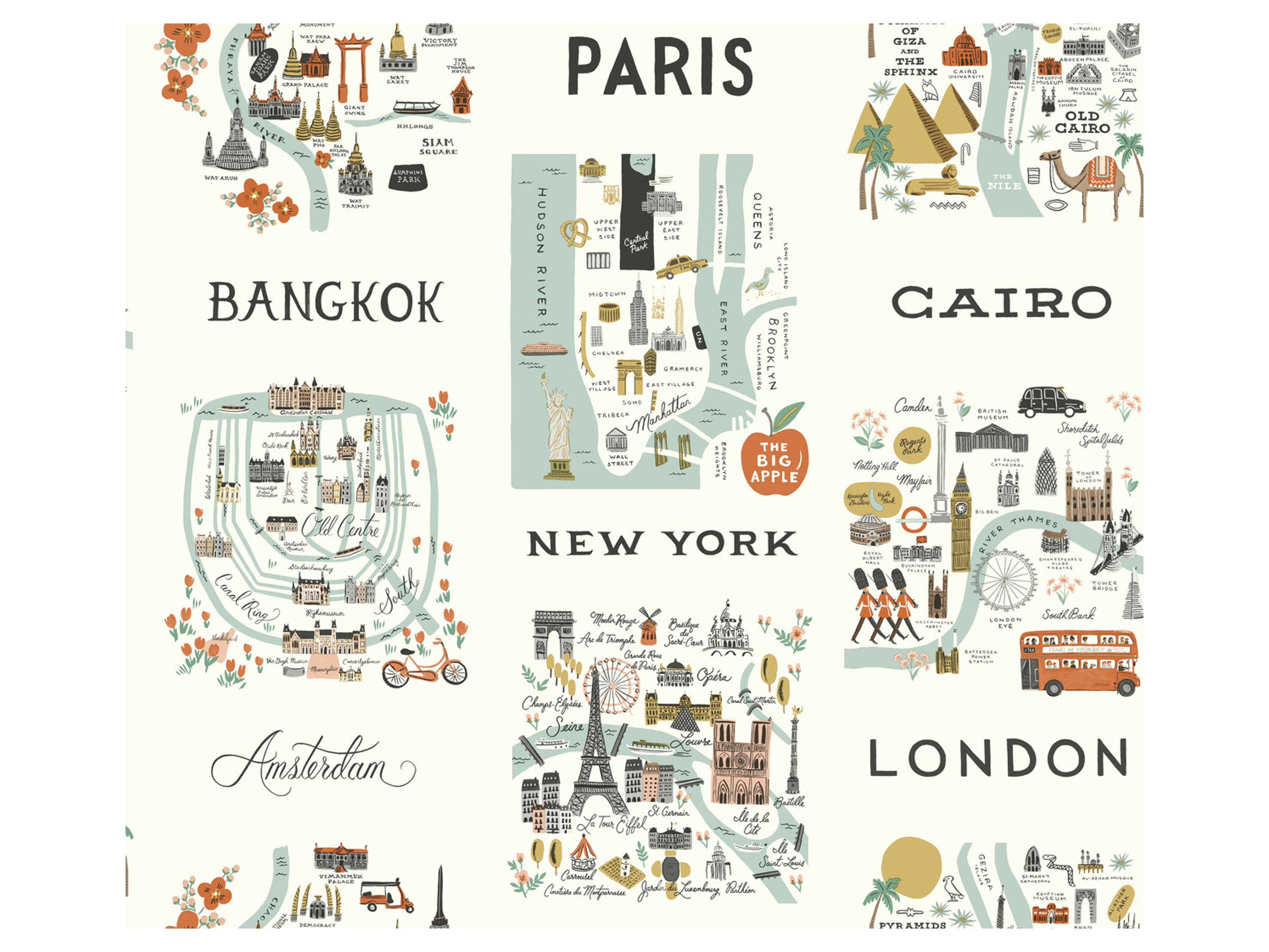 York Wallcoverings Mint City Maps Wallpaper