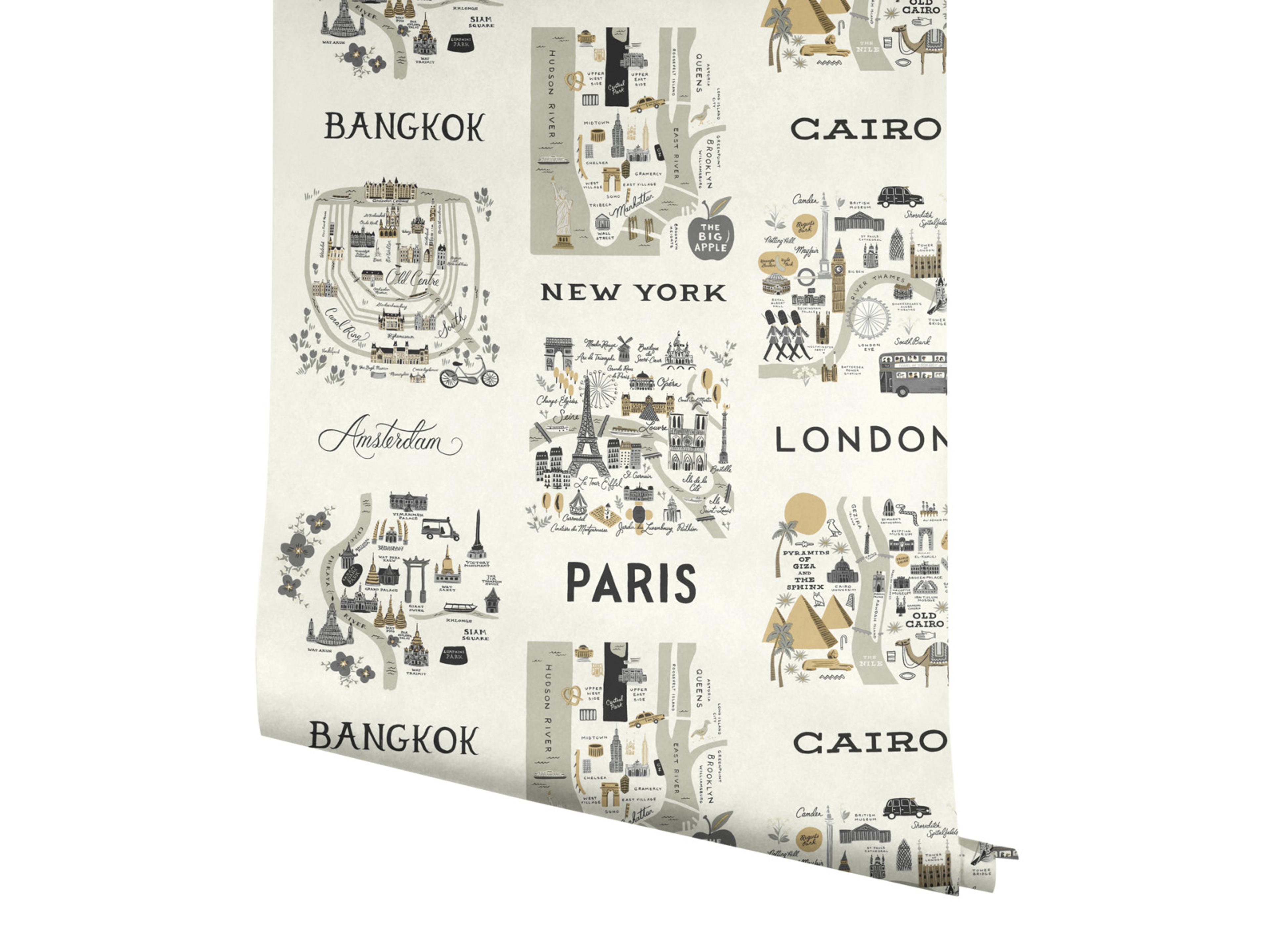York Wallcoverings Gray / Gold City Maps Wallpaper