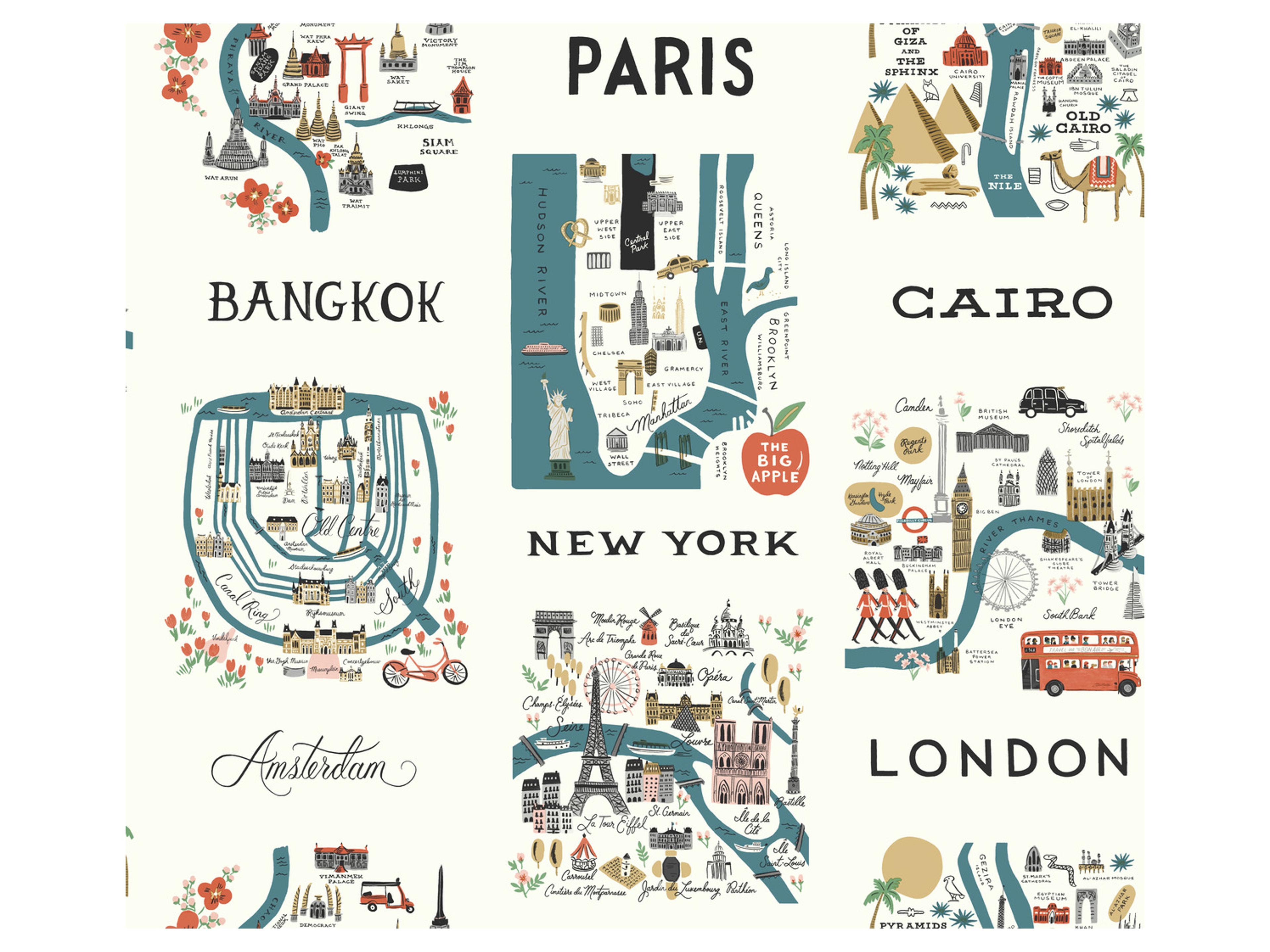 York Wallcoverings Blue / Red City Maps Wallpaper