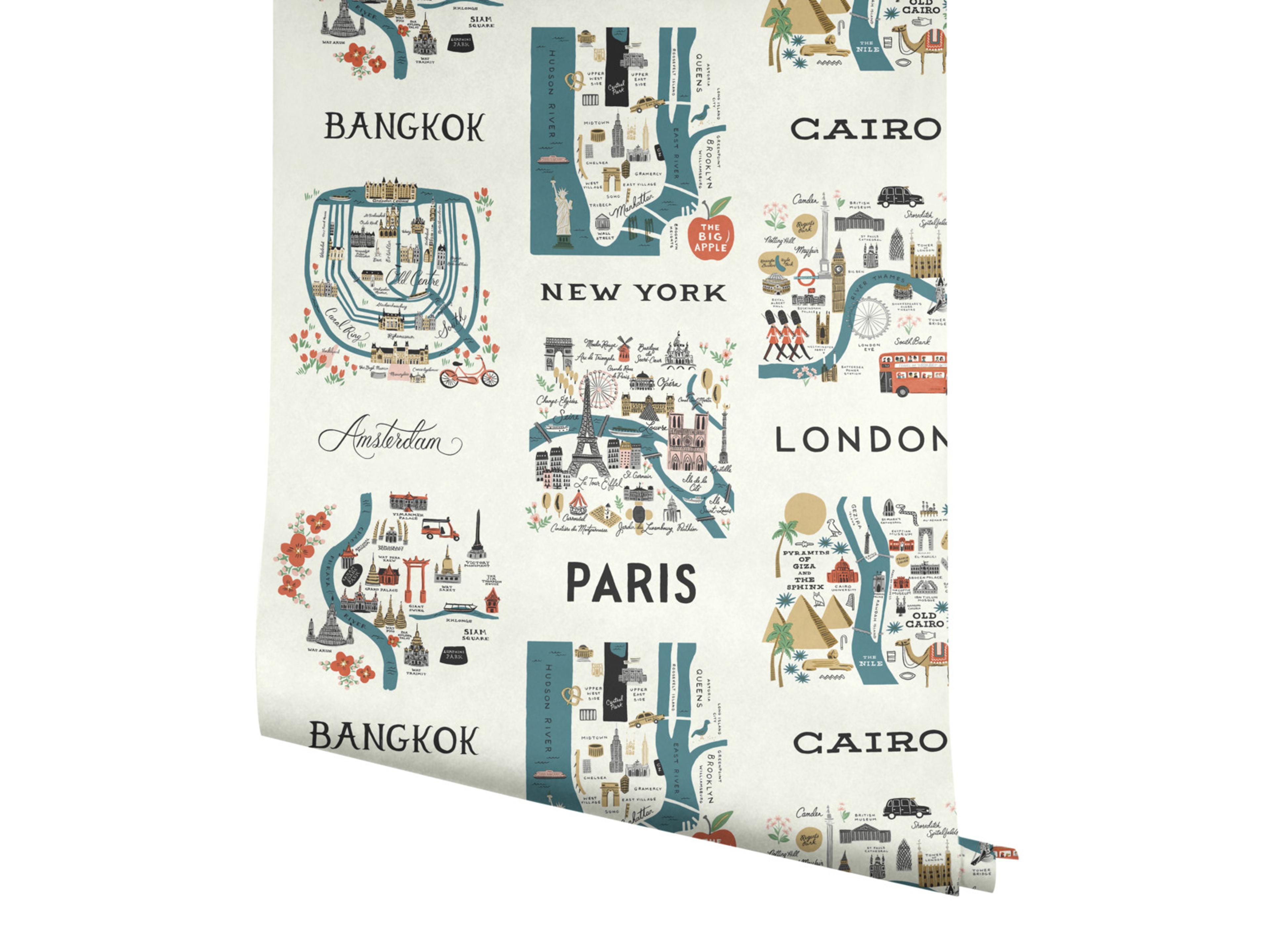 York Wallcoverings Blue / Red City Maps Wallpaper