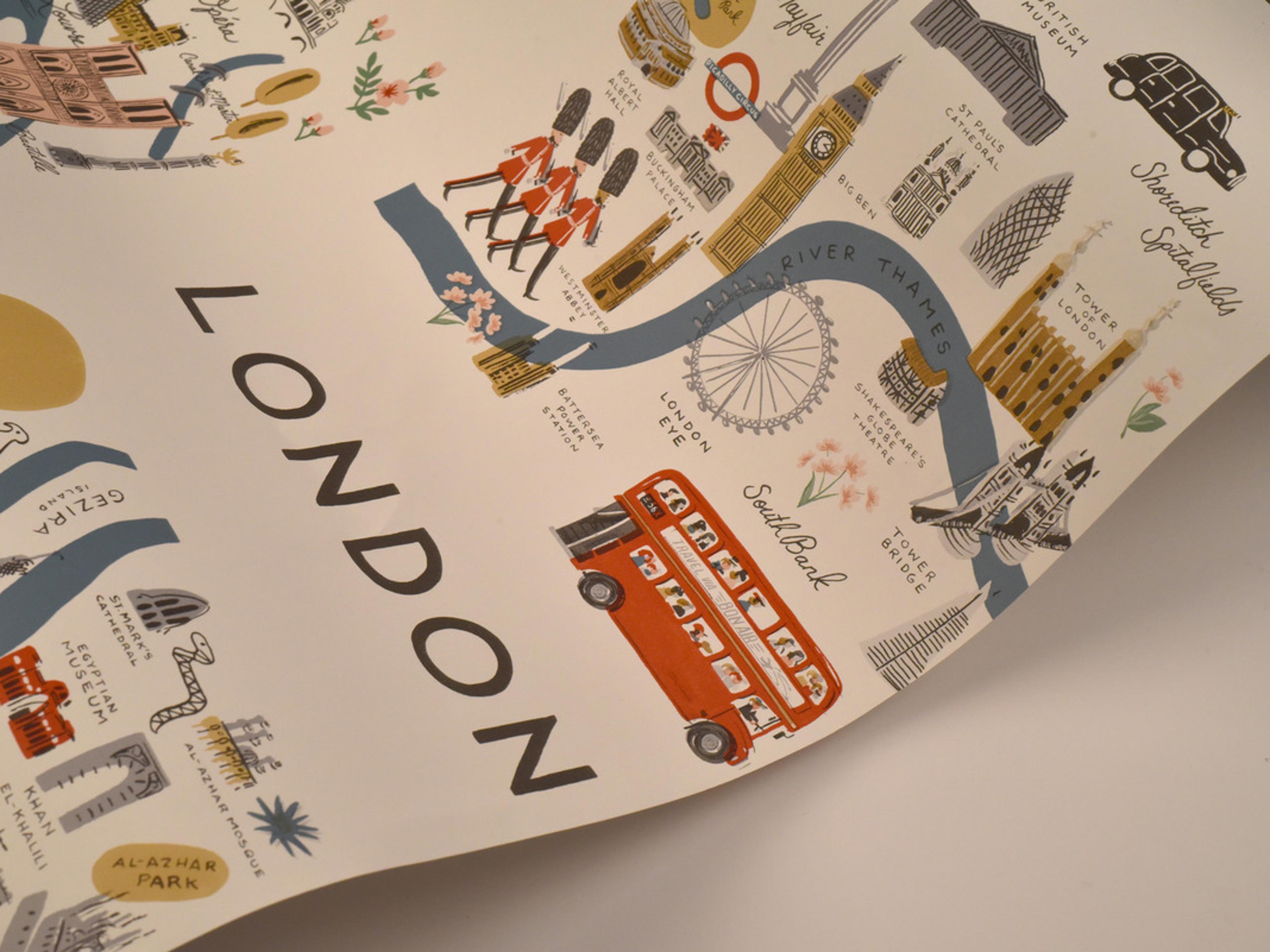 York Wallcoverings Blue / Red City Maps Wallpaper