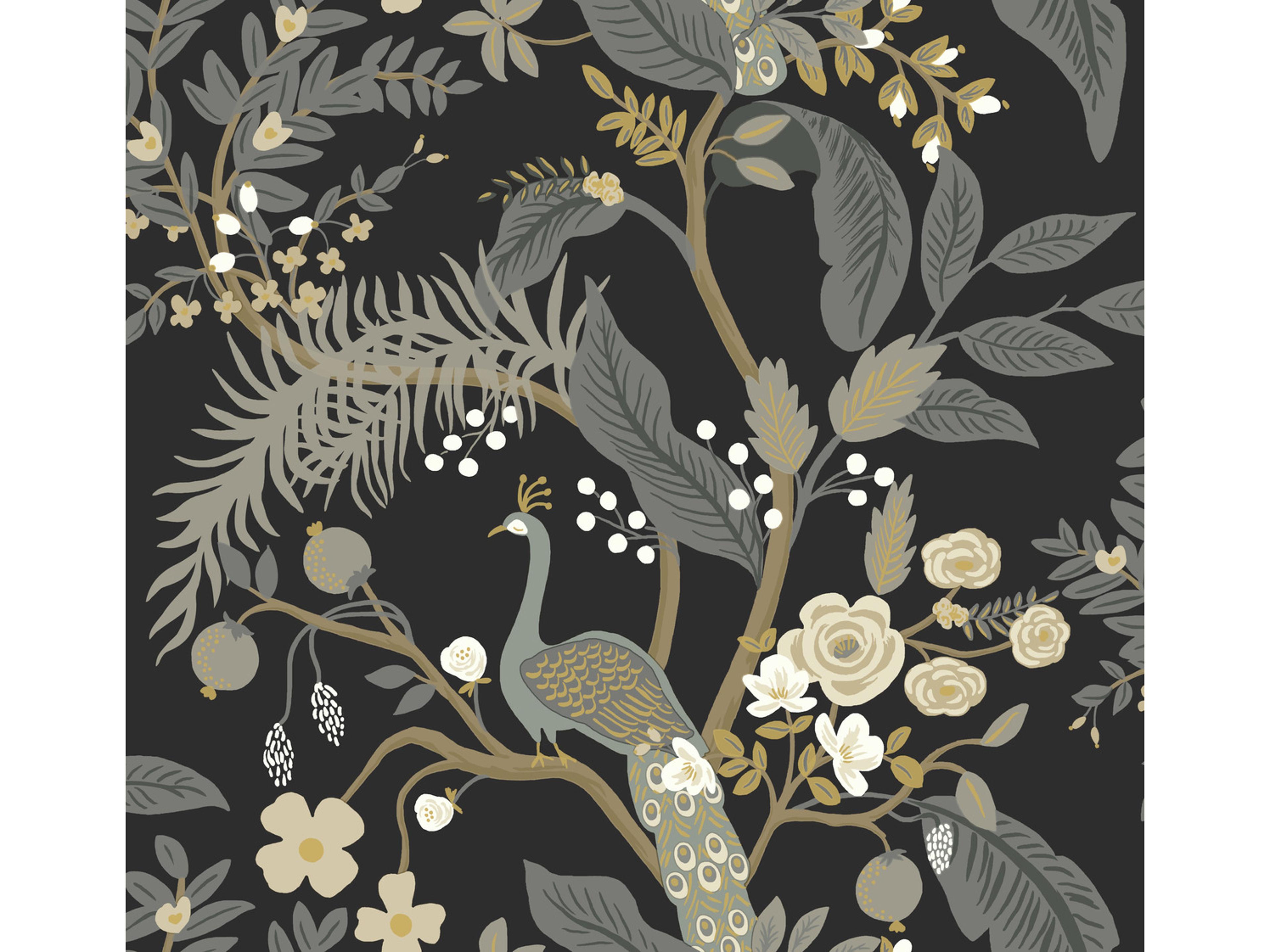 York Wallcoverings Black Peacock Wallpaper