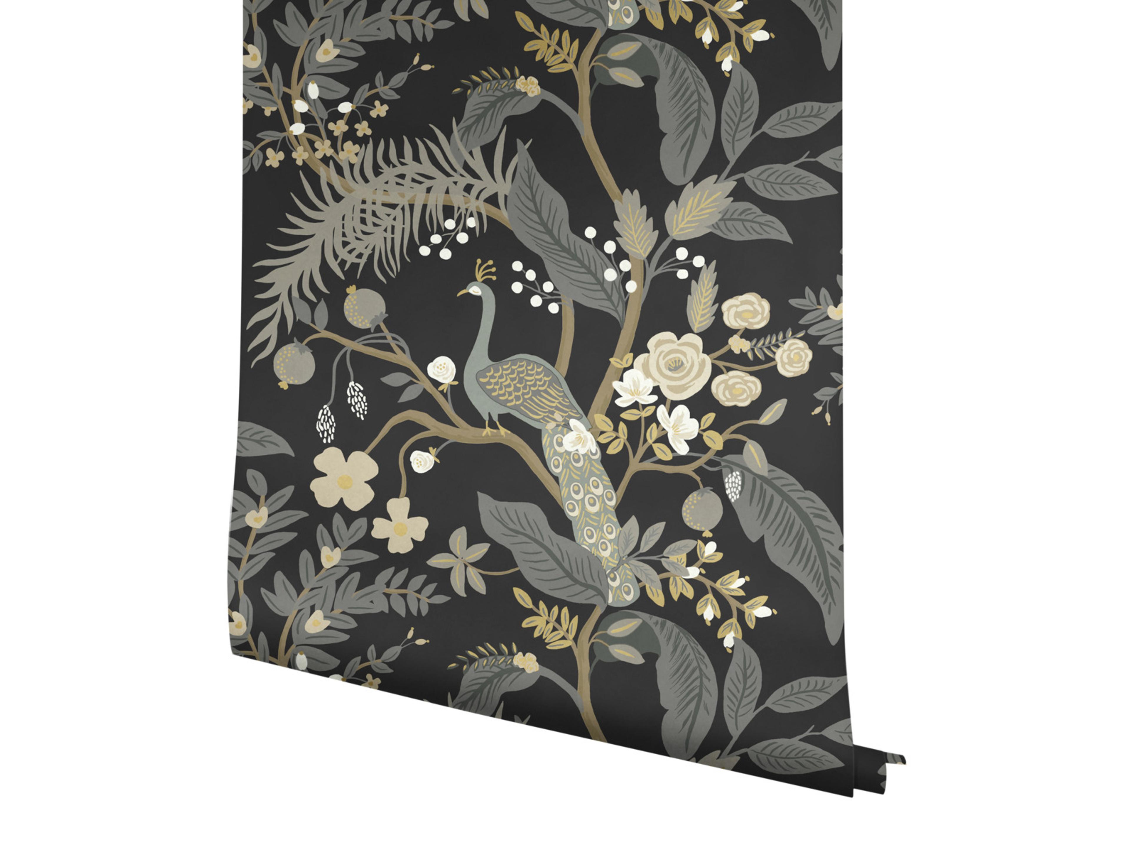 York Wallcoverings Black Peacock Wallpaper