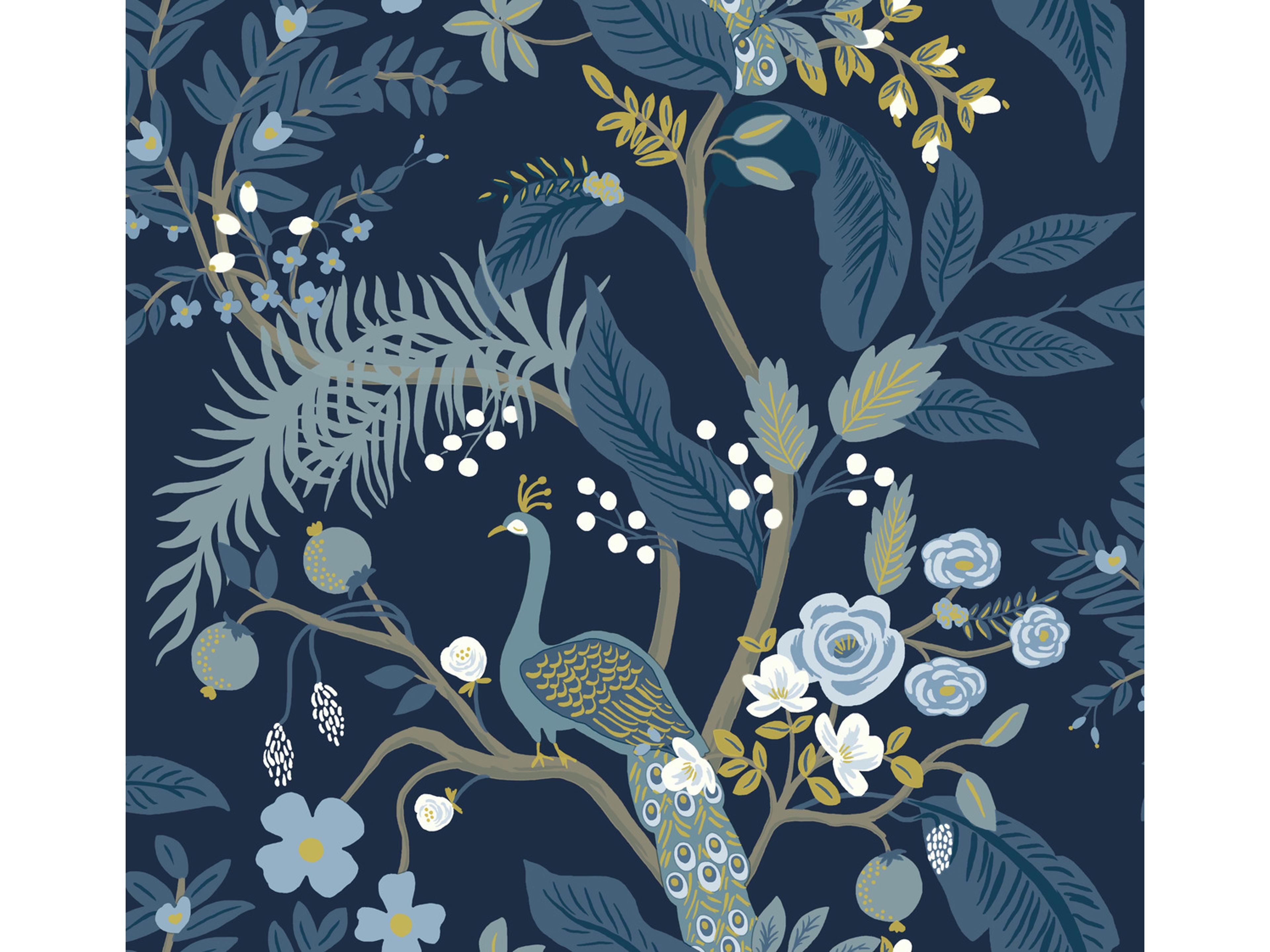 York Wallcoverings Navy Peacock Wallpaper