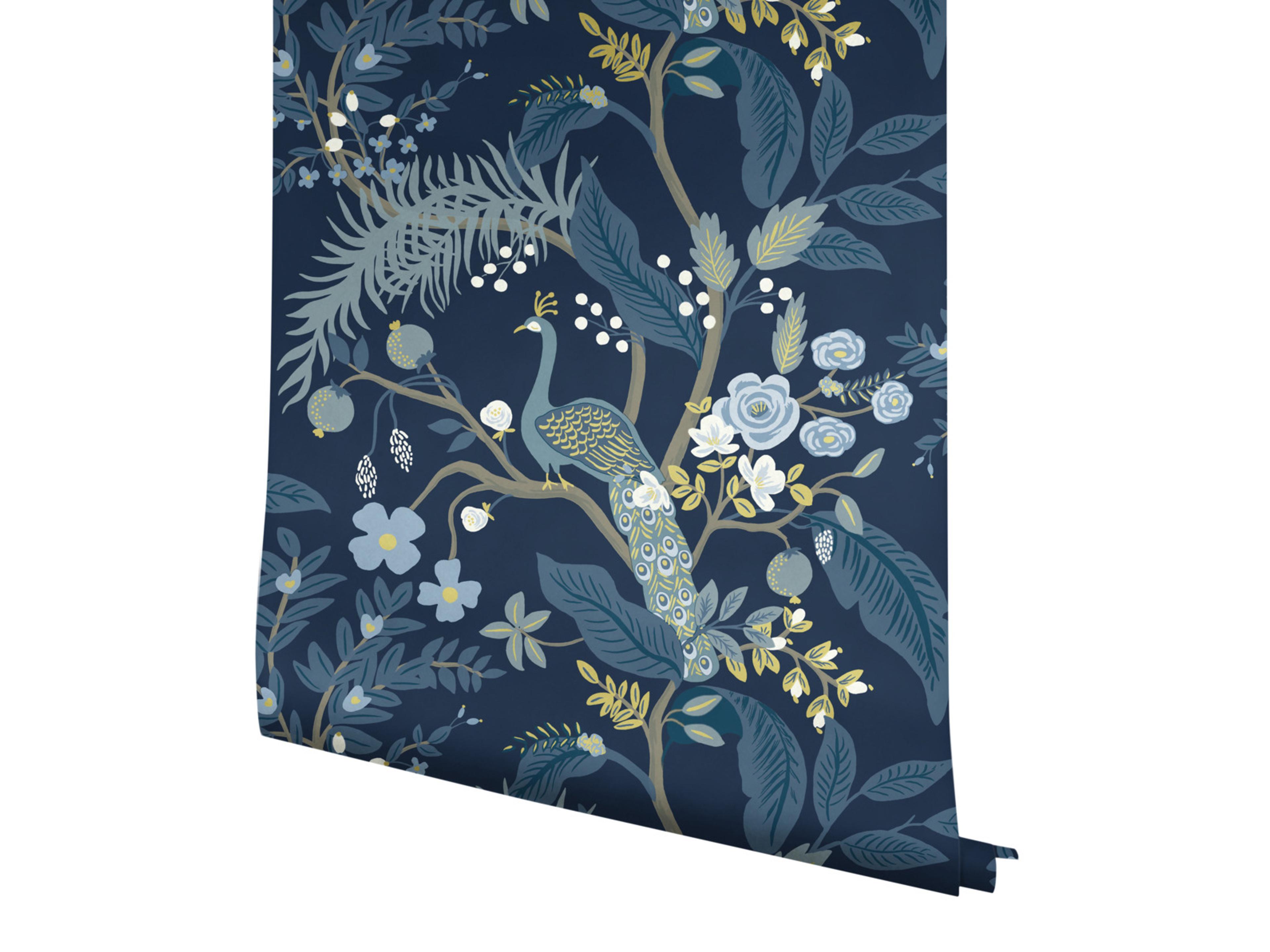 York Wallcoverings Navy Peacock Wallpaper