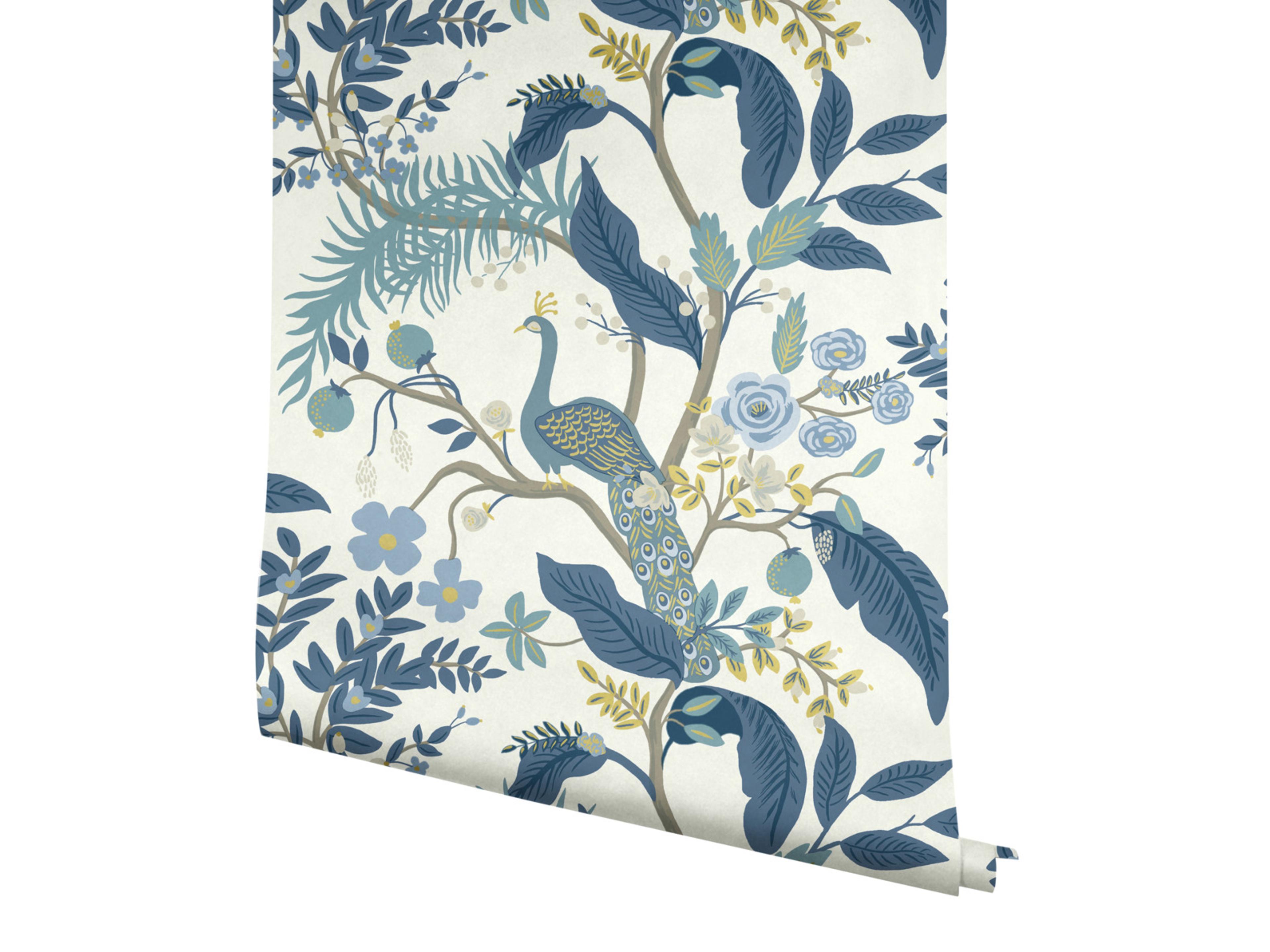 York Wallcoverings Blue / White Peacock Wallpaper