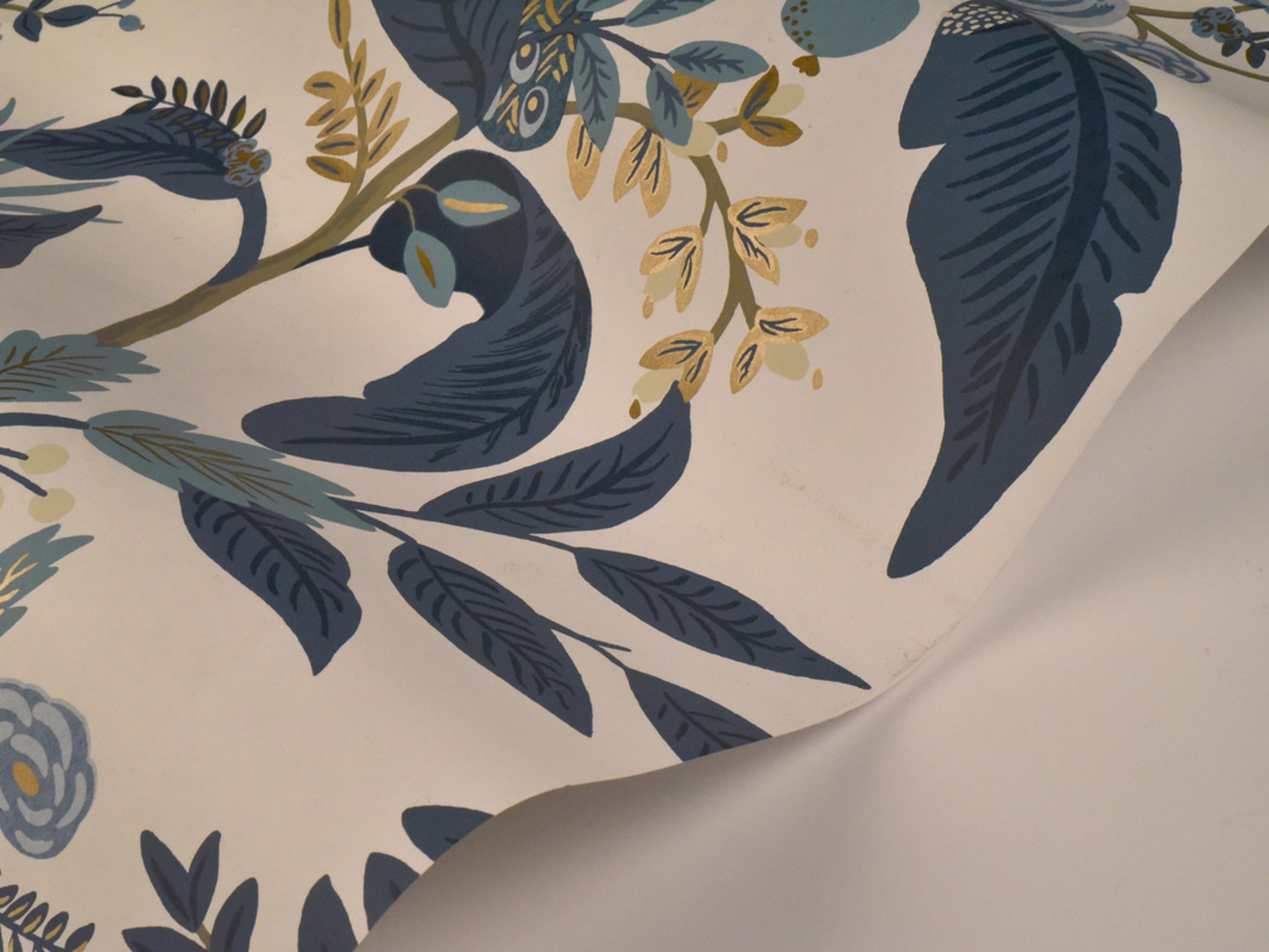 York Wallcoverings Blue / White Peacock Wallpaper