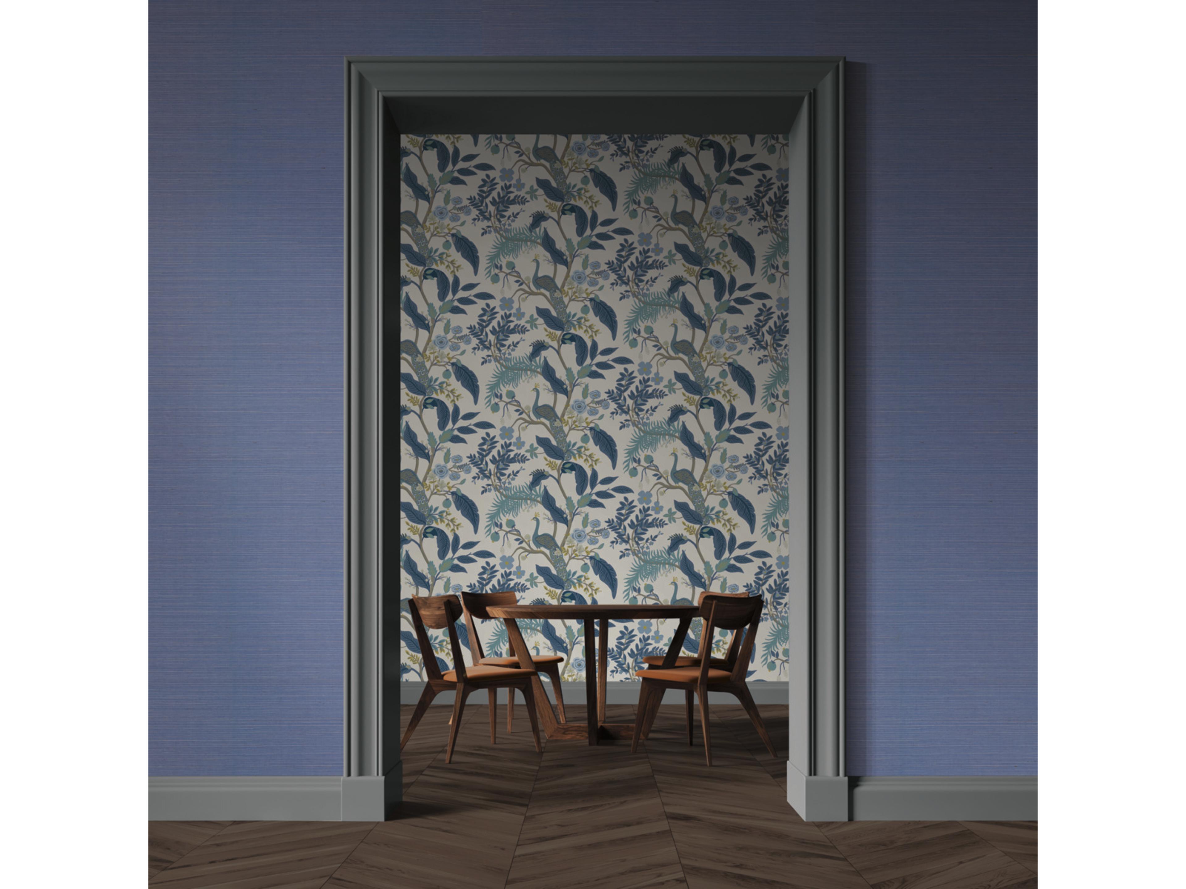 York Wallcoverings Blue / White Peacock Wallpaper