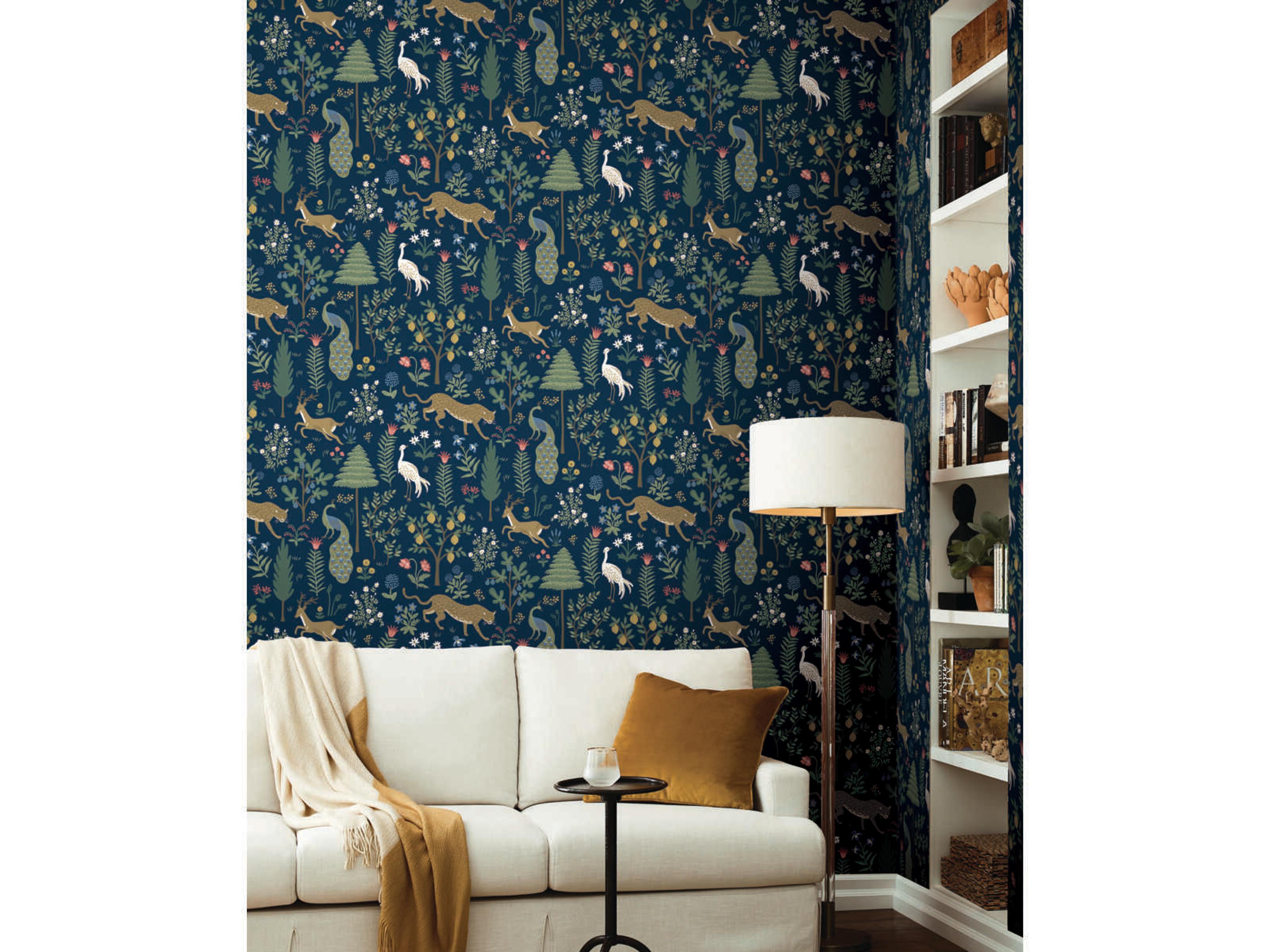 Rifle Paper Co. Second Edition Blue Brown Menagerie Wallpaper