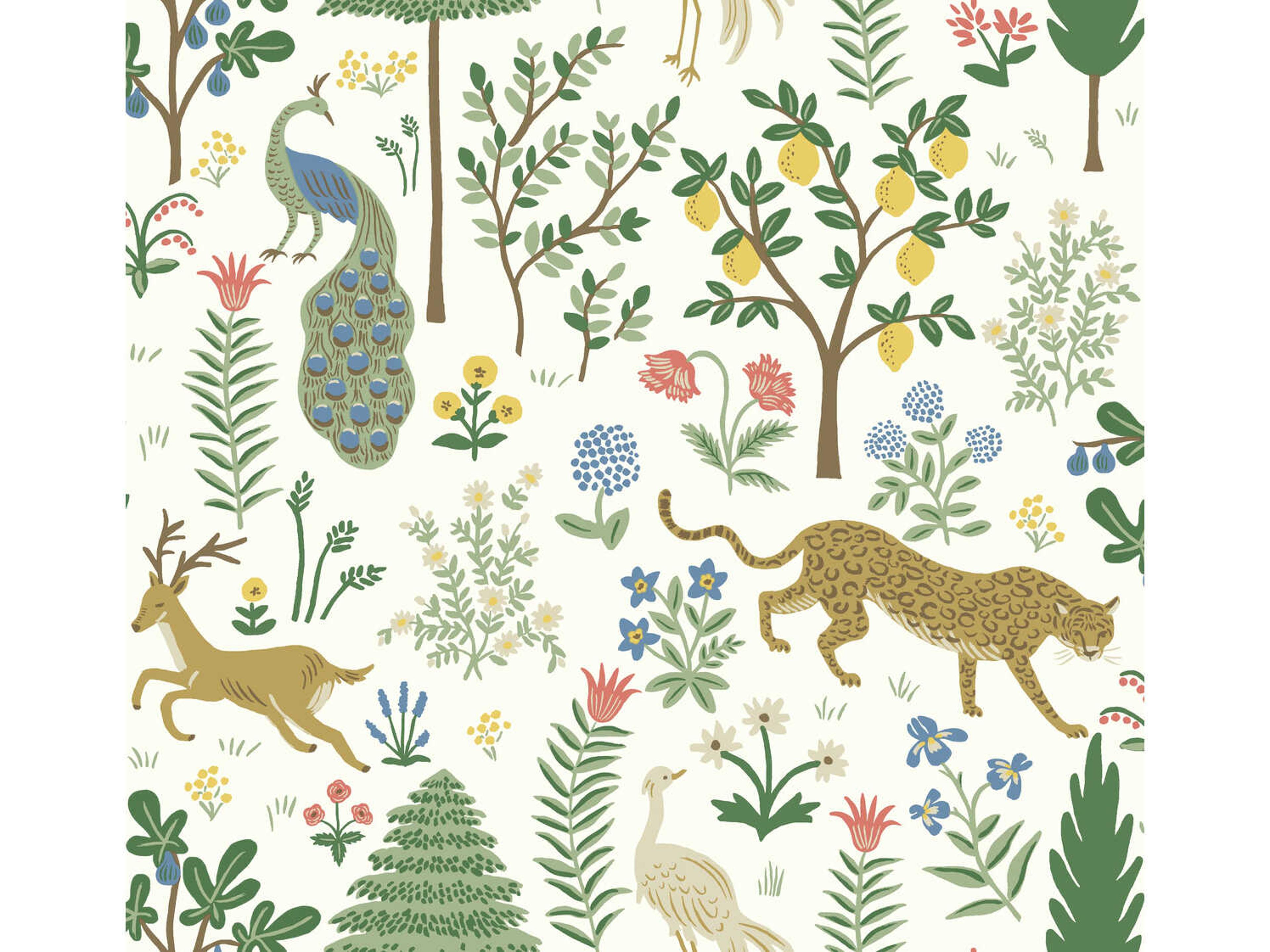 York Wallcoverings Rifle Paper Co. Second Edition White Brown Menagerie Wallpaper