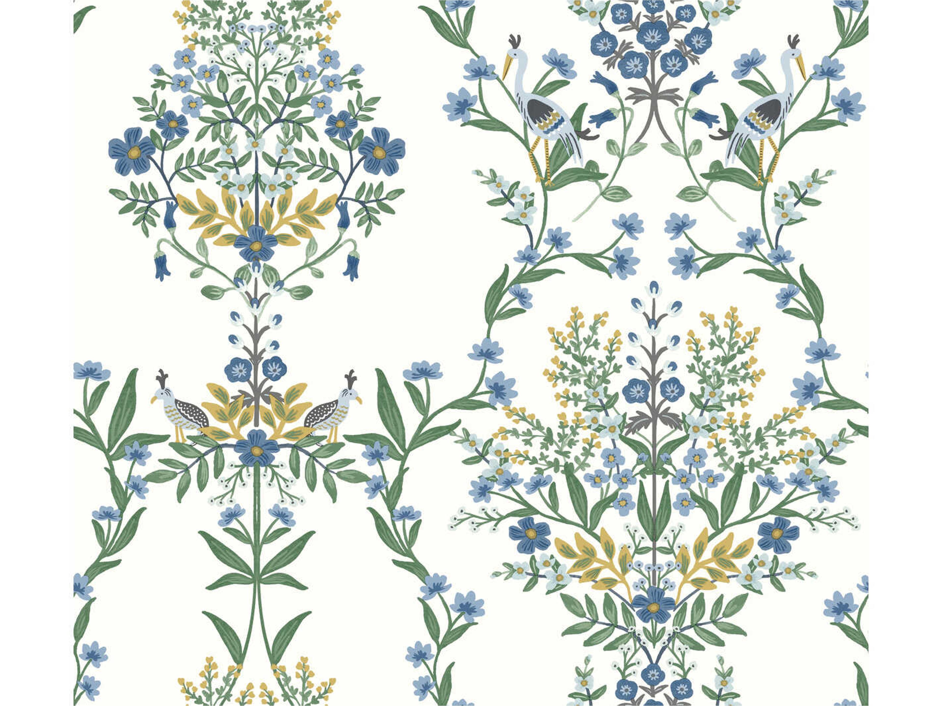 York Wallcoverings Rifle Paper Co. Second Edition White Blue Luxembourg Wallpaper