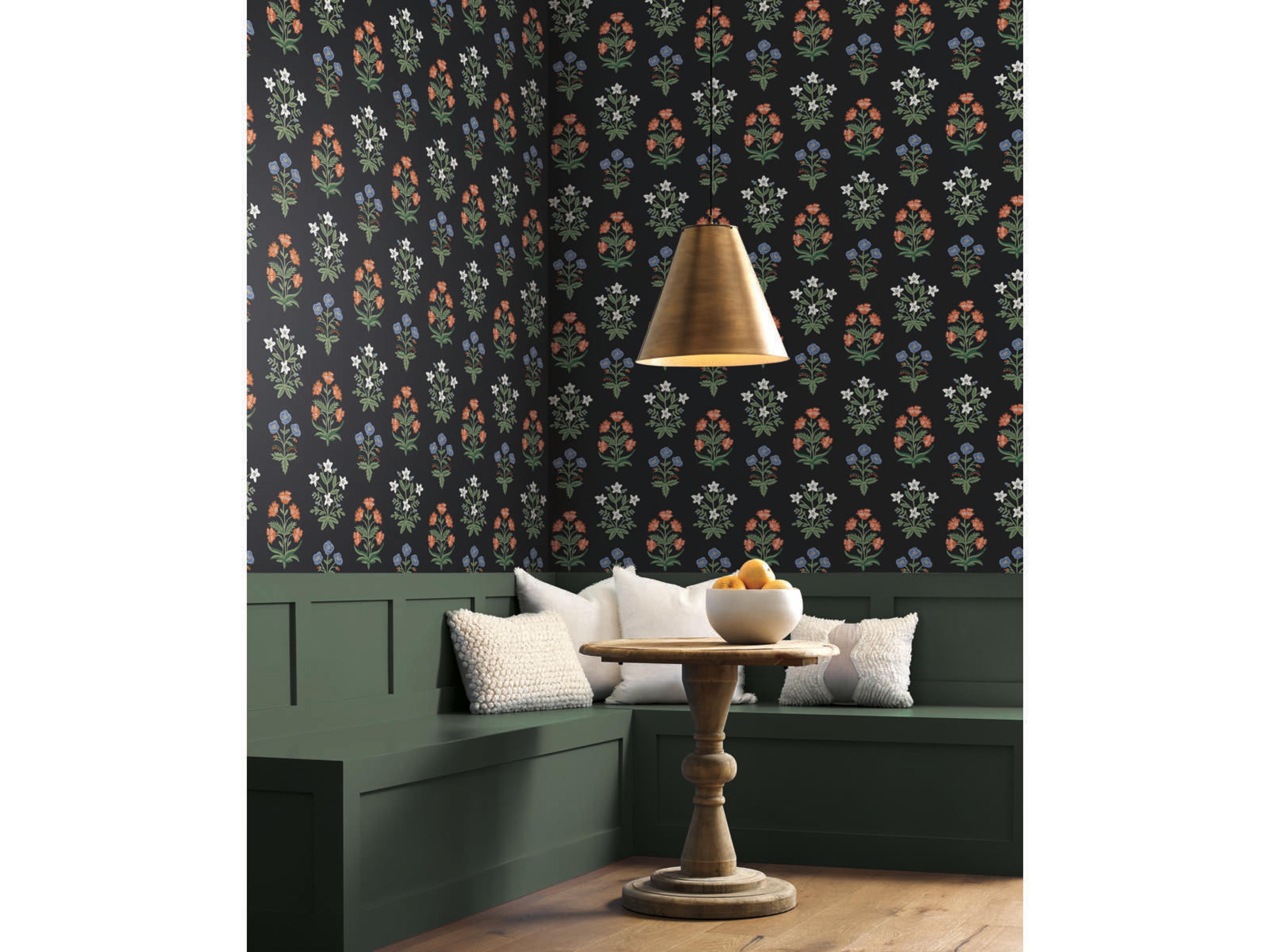 Rifle Paper Co. Second Edition Black Pink Mughal Rose Wallpaper