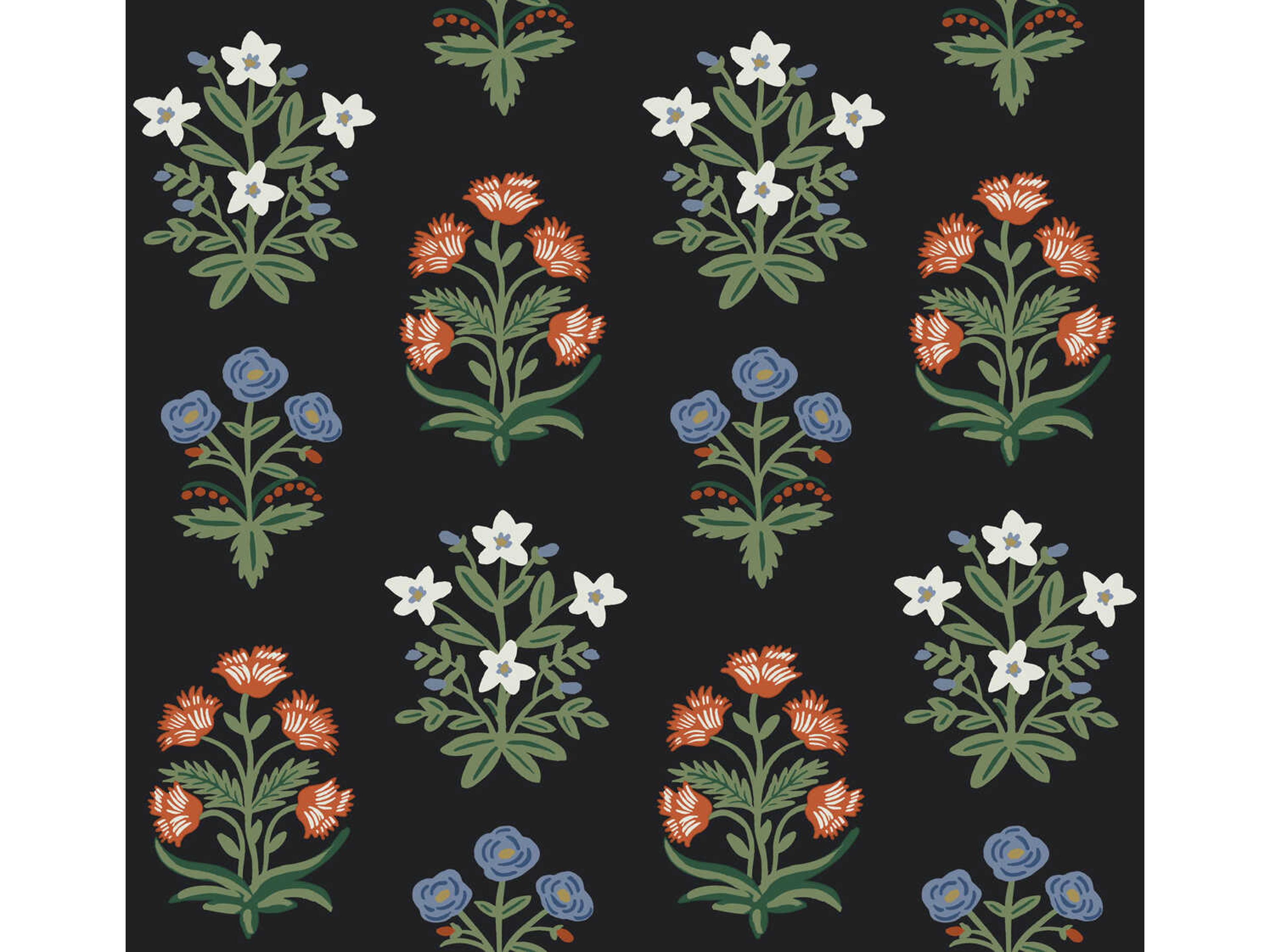 York Wallcoverings Rifle Paper Co. Second Edition Black Pink Mughal Rose Wallpaper