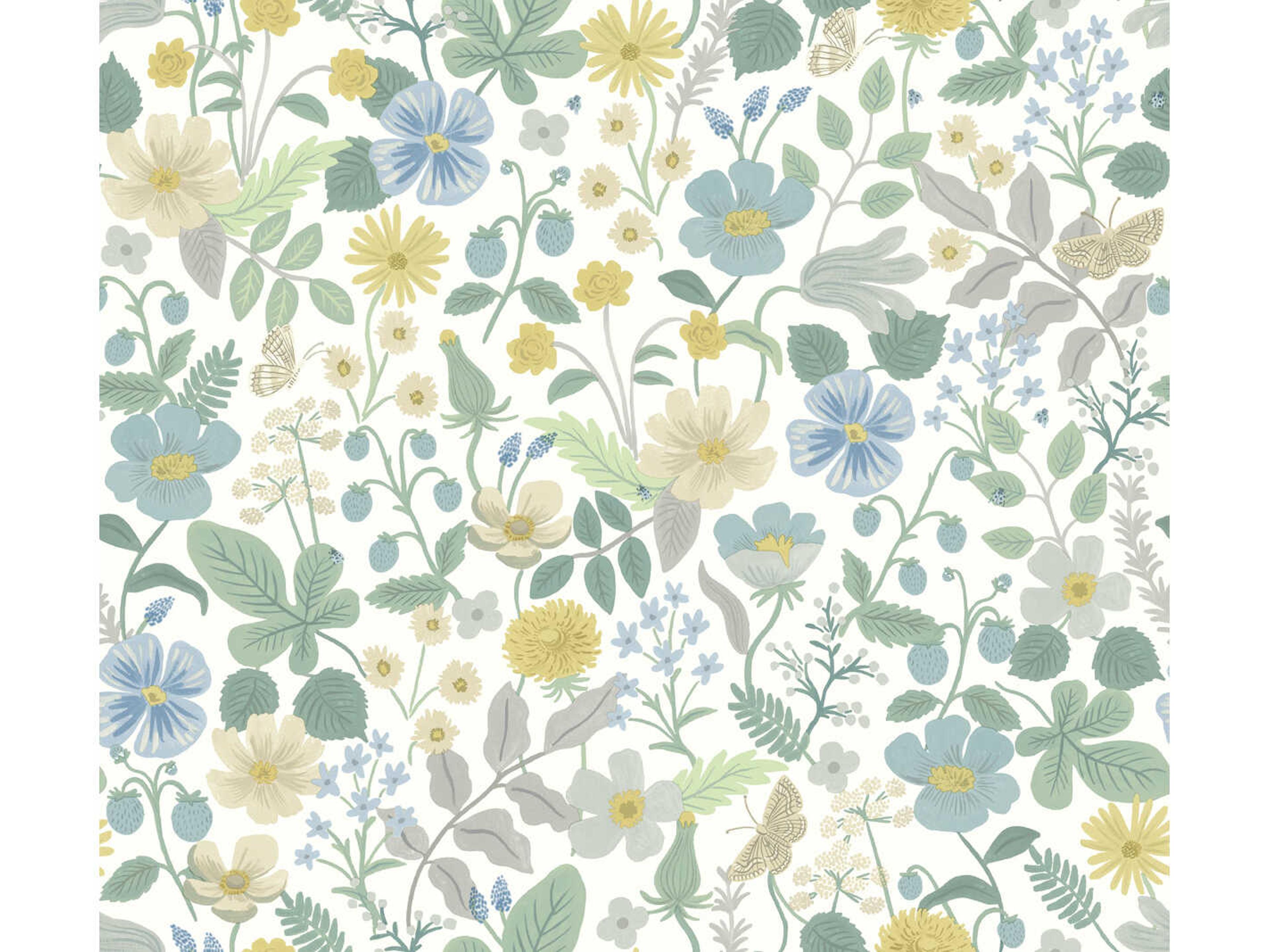 York Wallcoverings Rifle Paper Co. Second Edition White Green Strawberry Fields Wallpaper