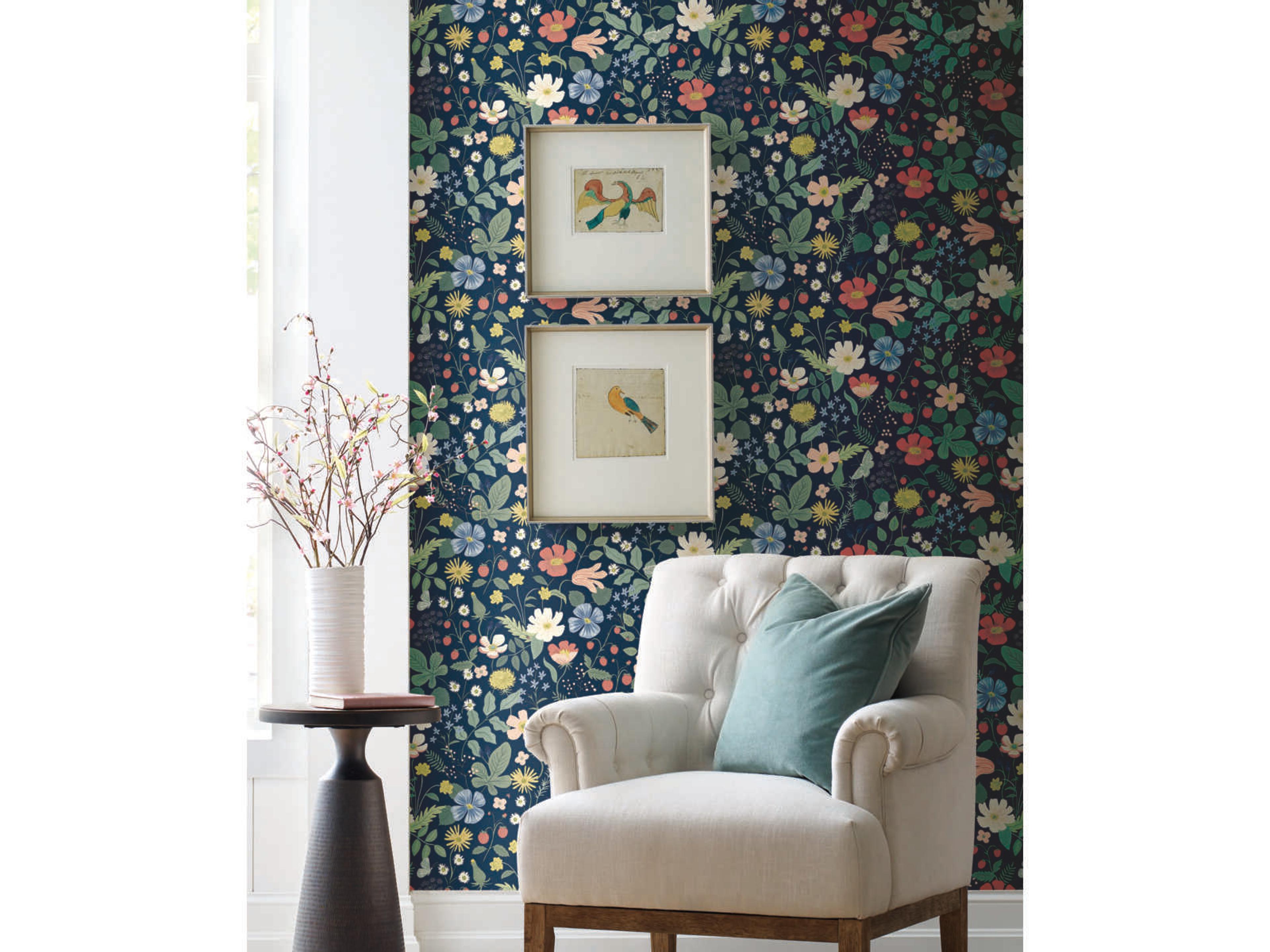 Rifle Paper Co. Second Edition Blue Pink Strawberry Fields Wallpaper