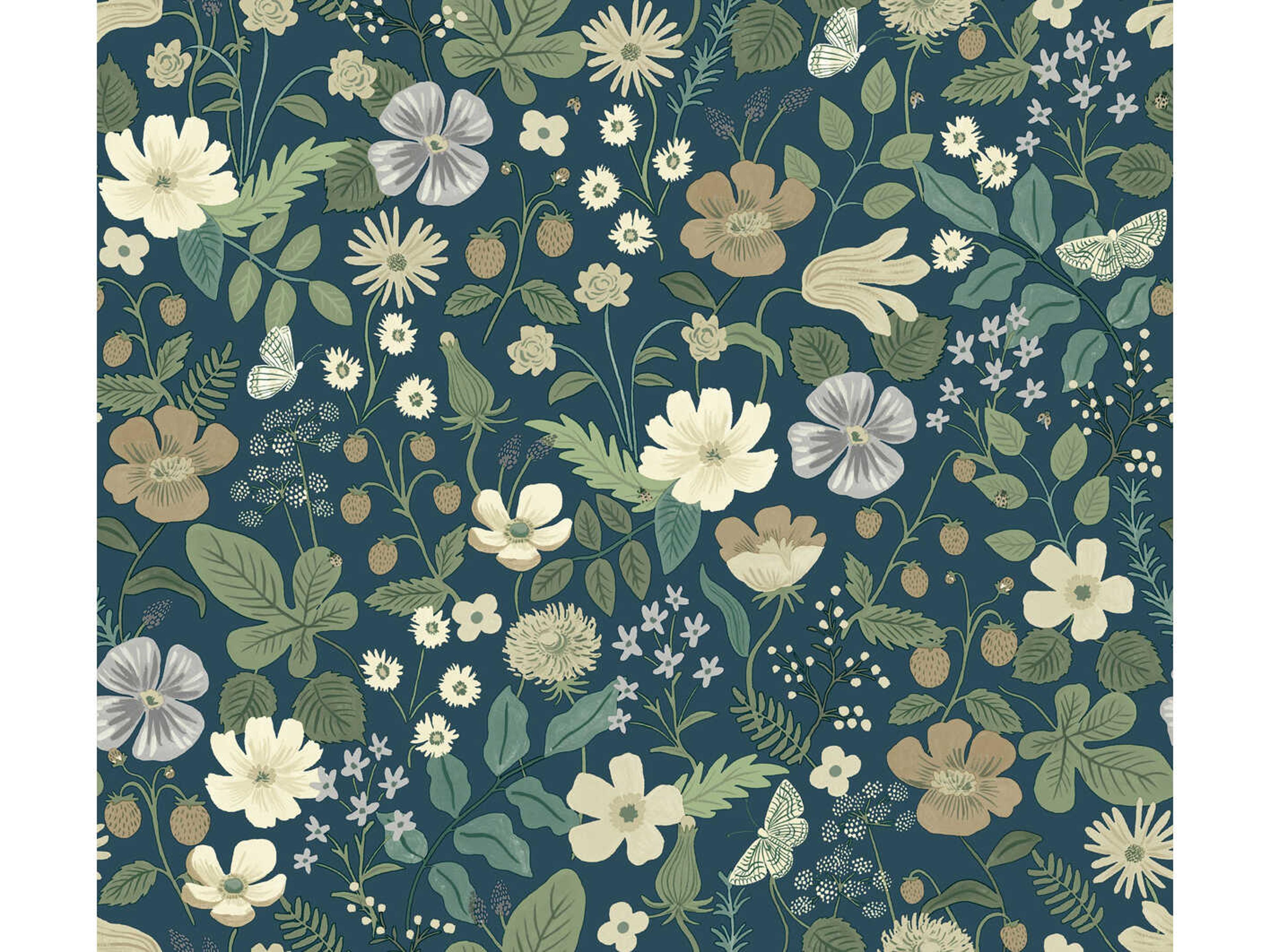 York Wallcoverings Rifle Paper Co. Second Edition Blue Green Strawberry Fields Wallpaper