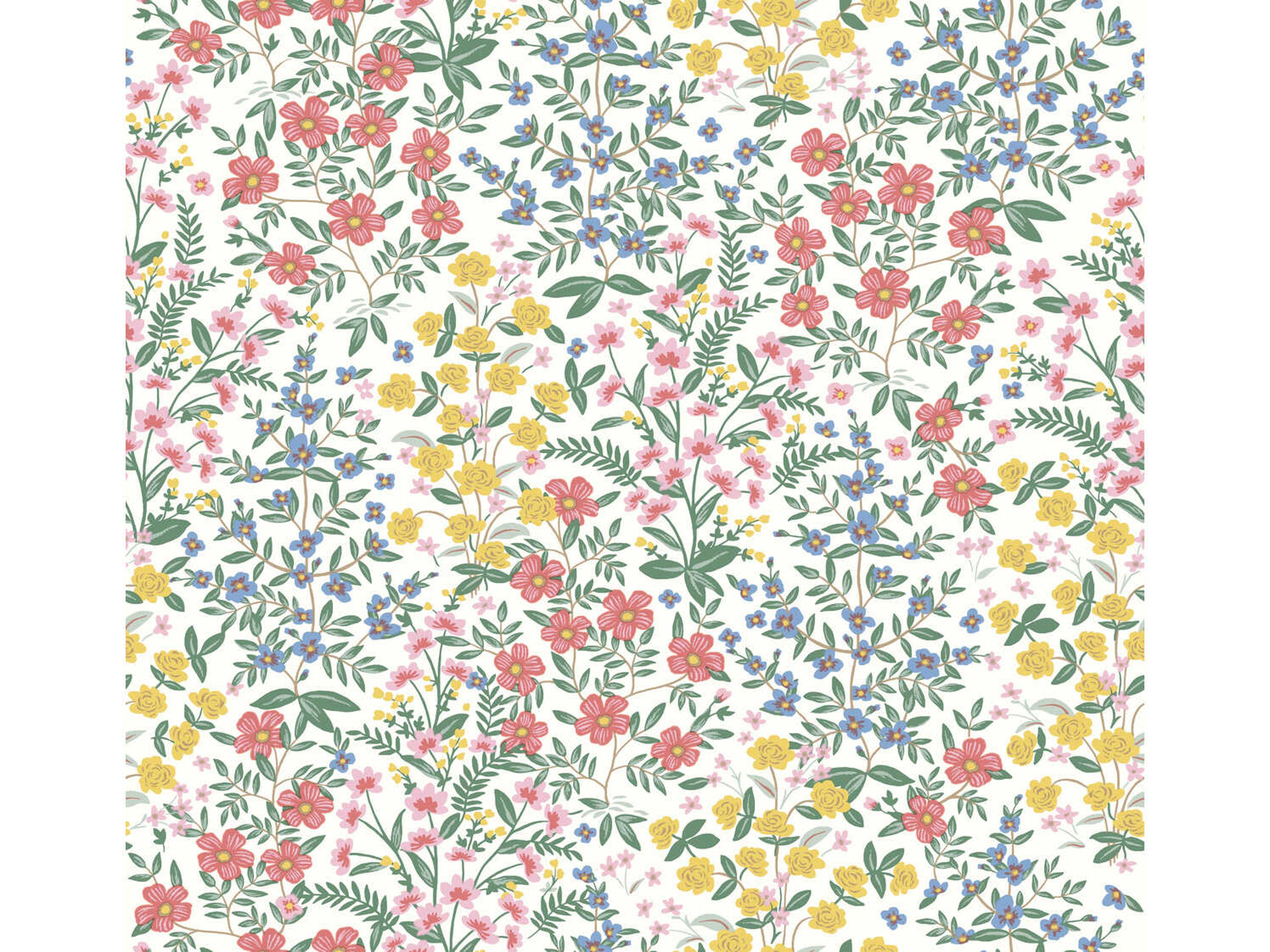 York Wallcoverings Rifle Paper Co. Second Edition White Pink Wildwood Garden Wallpaper