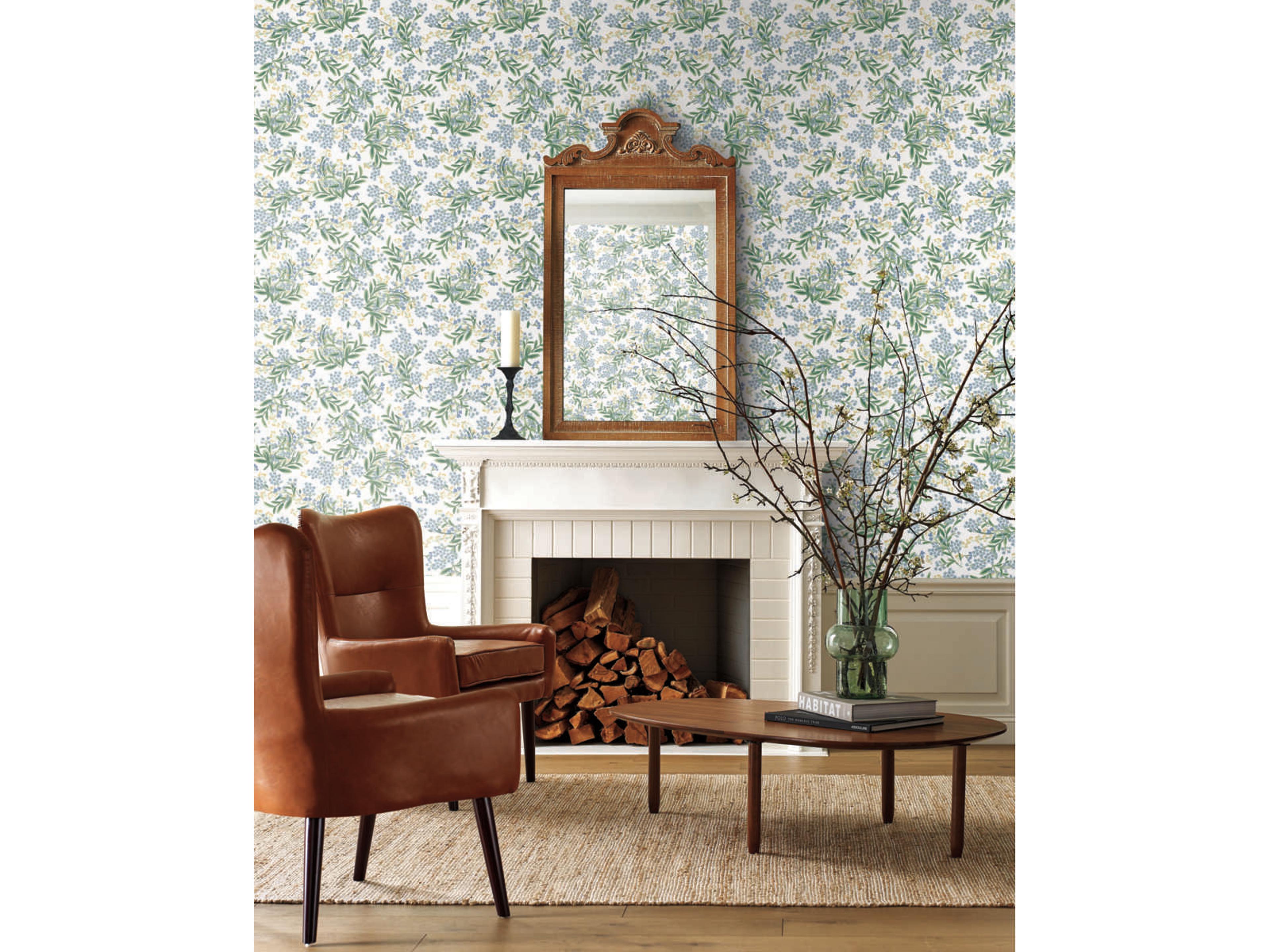 Rifle Paper Co. Second Edition White Green Cornflower Wallpaper