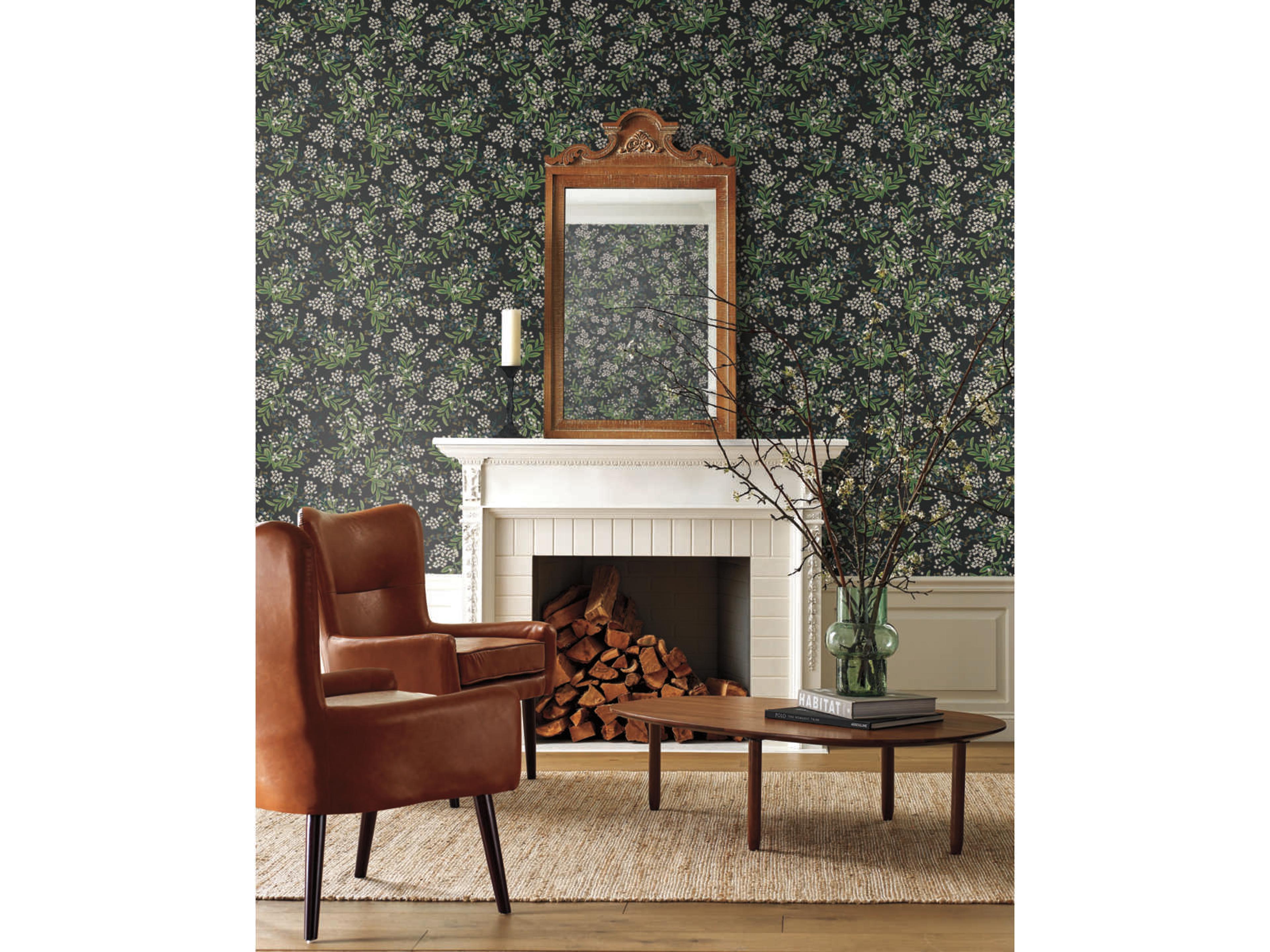 Rifle Paper Co. Second Edition Black Green Cornflower Wallpaper
