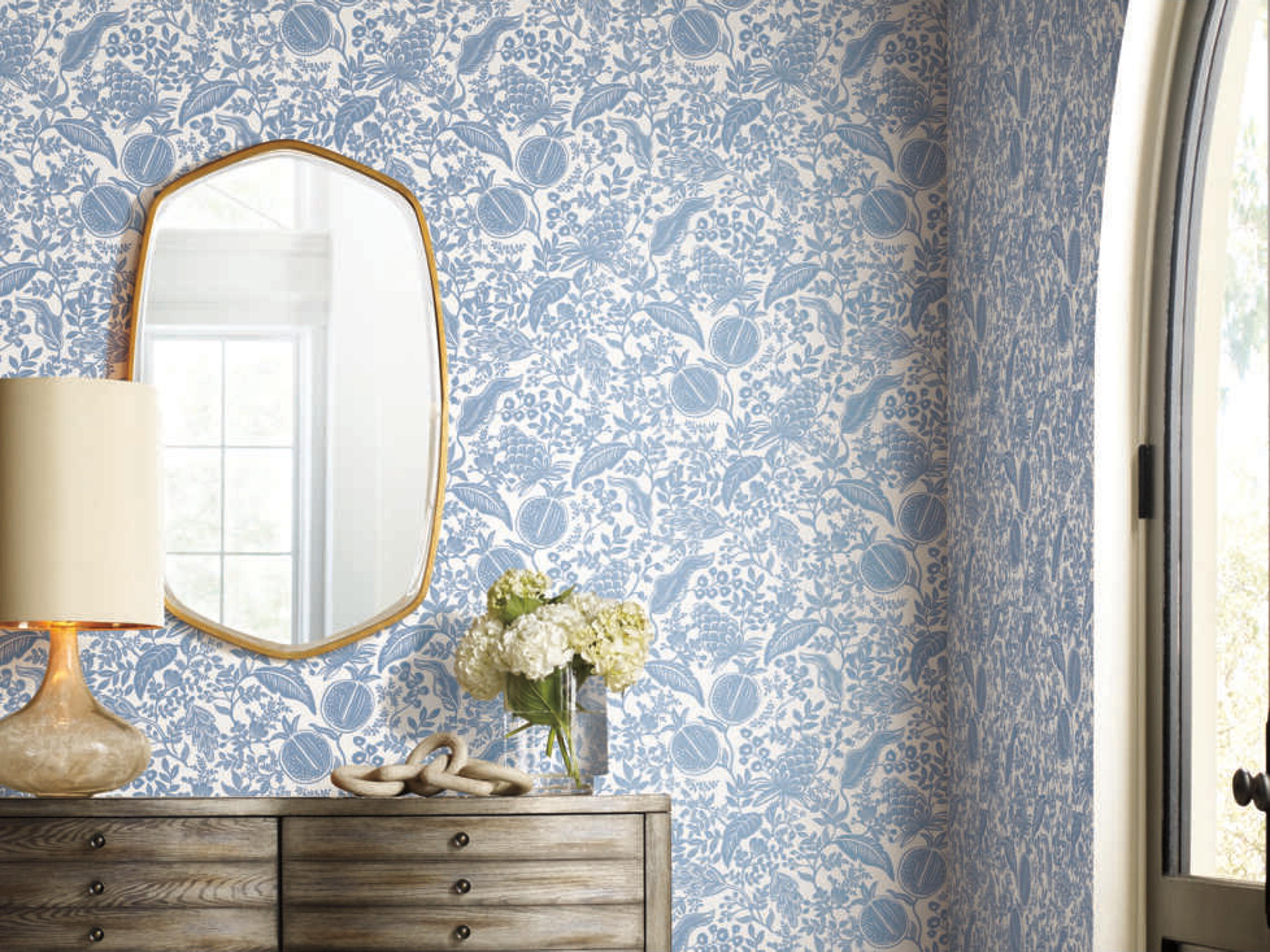 Rifle Paper Co. Second Edition White Blue Pomegranate Wallpaper