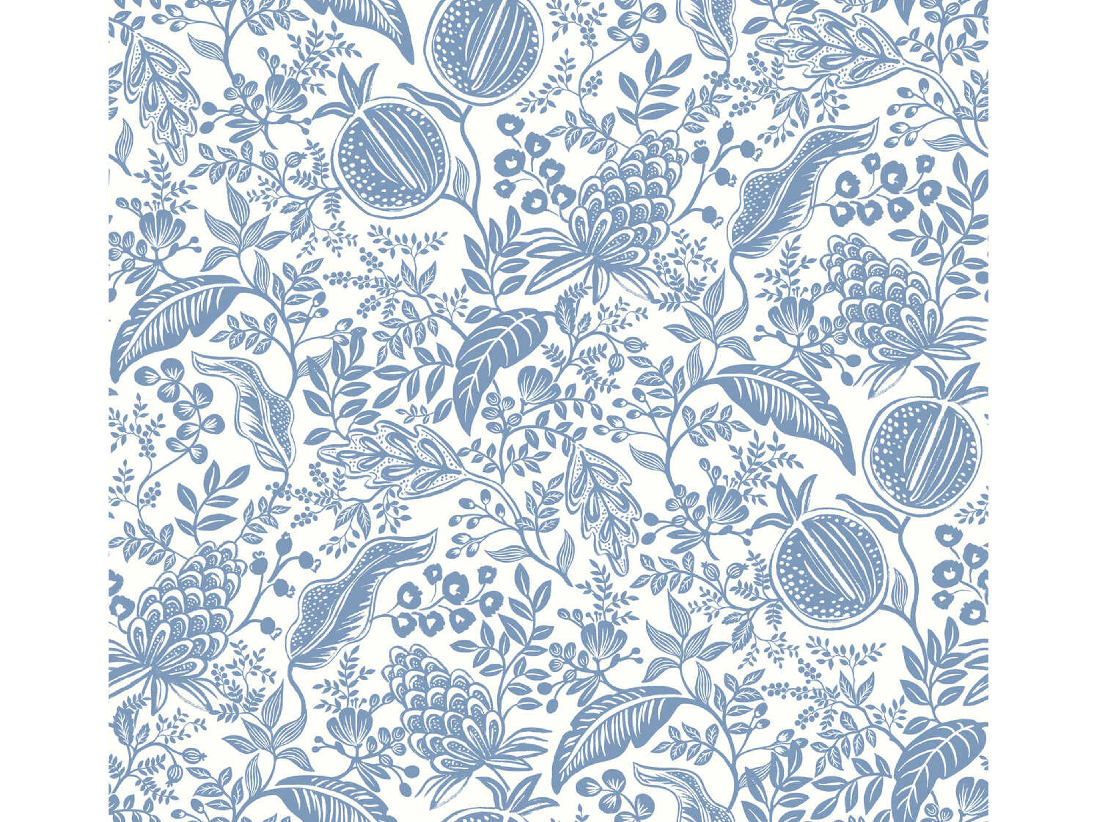York Wallcoverings Rifle Paper Co. Second Edition White Blue Pomegranate Wallpaper