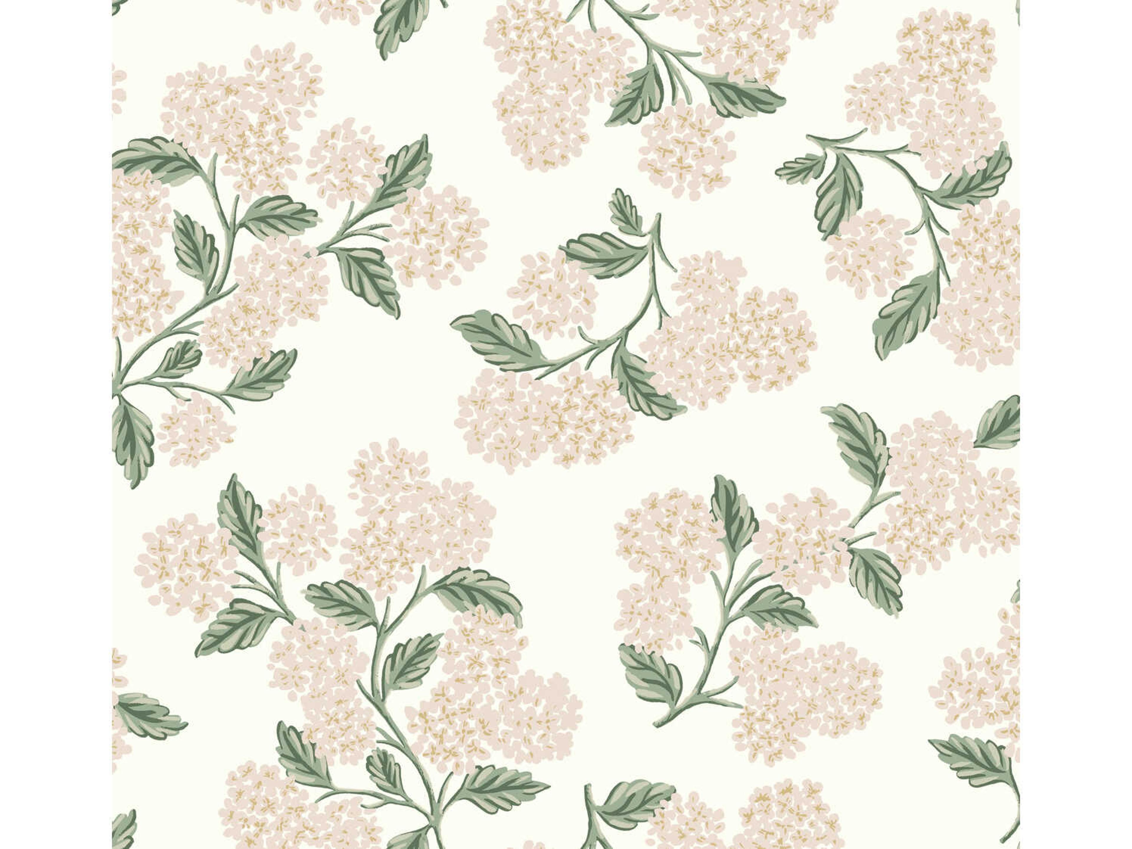 York Wallcoverings Rifle Paper Co. Second Edition Beige Pink Hydrangea Wallpaper