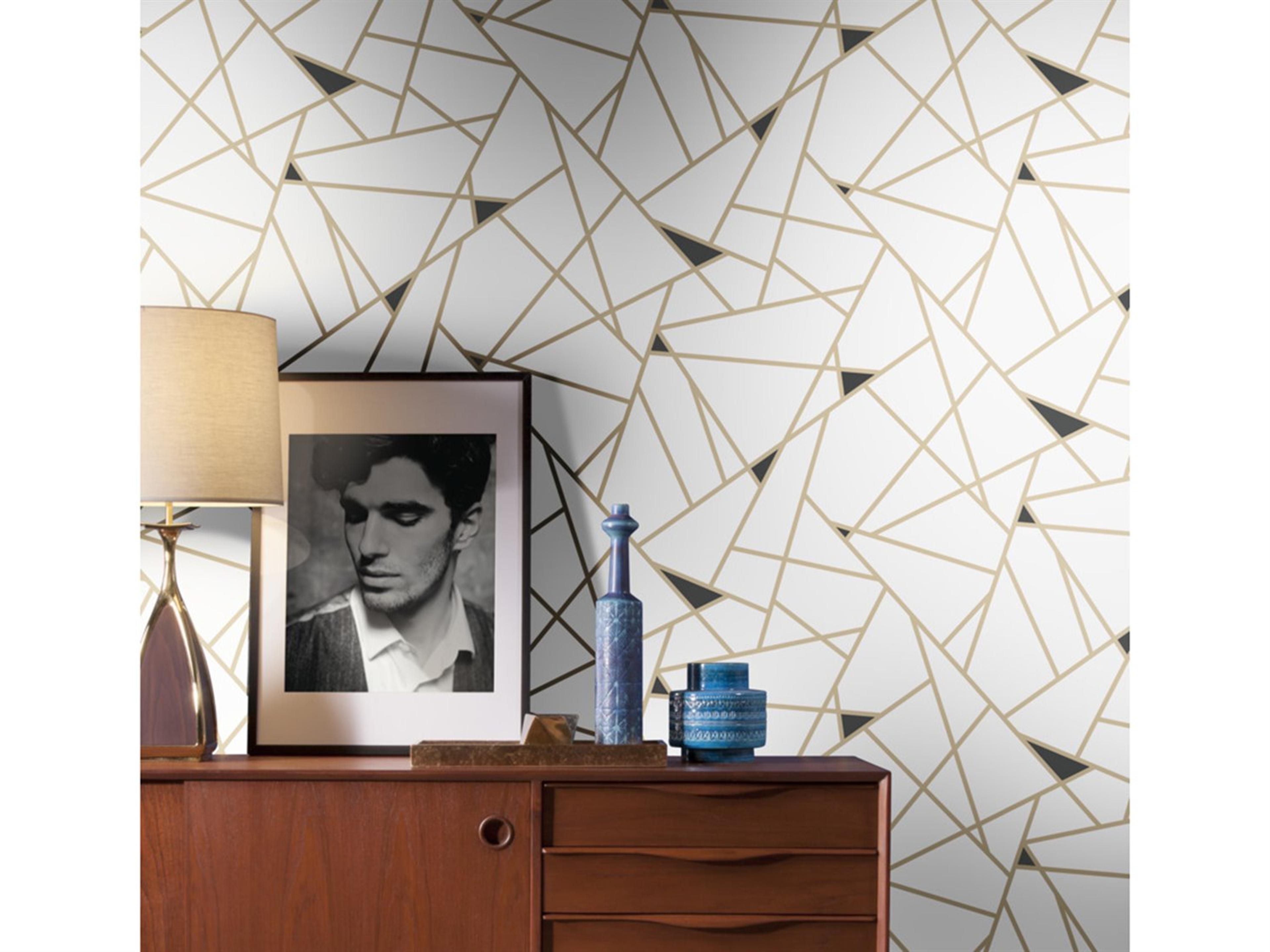 York Wallcoverings Black & White Resource Library Gold Black Prismatic Wallpaper