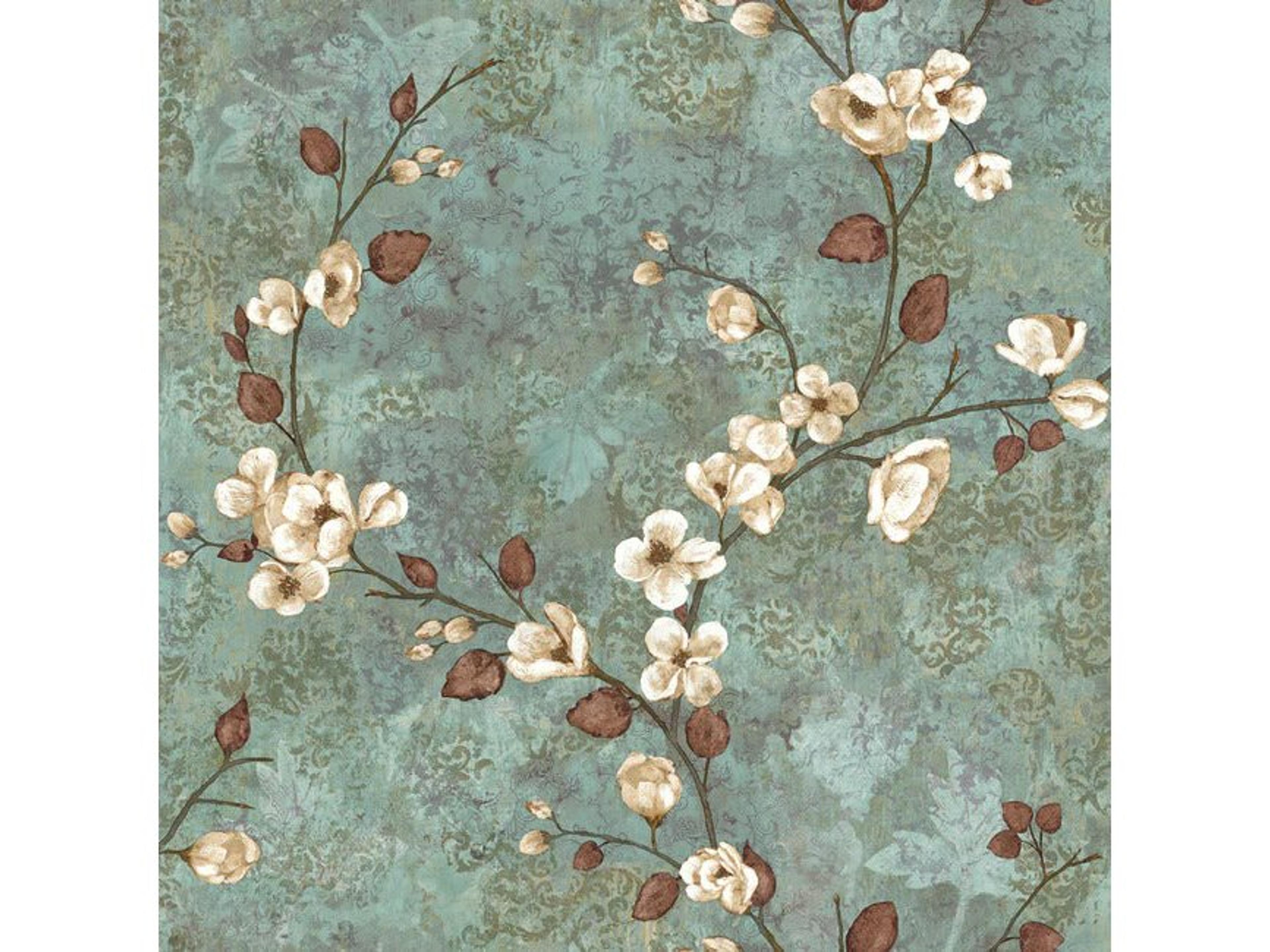 York Wallcoverings Best Sellers Teal Dark Brown Dogwood Wallpaper