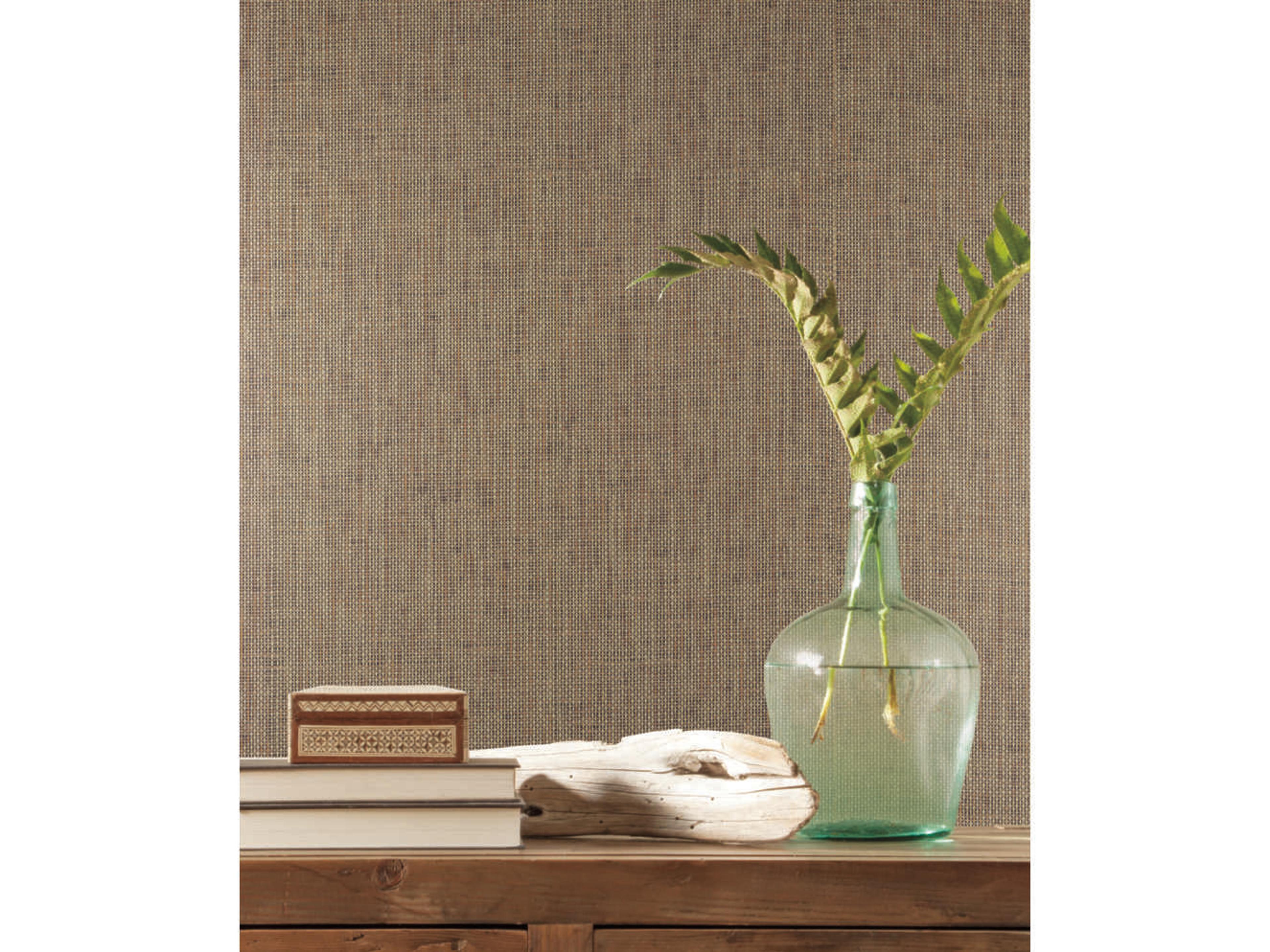 York Wallcoverings Grasscloth Resource Library Charcoal / Beige Woven Crosshatch Wallpaper