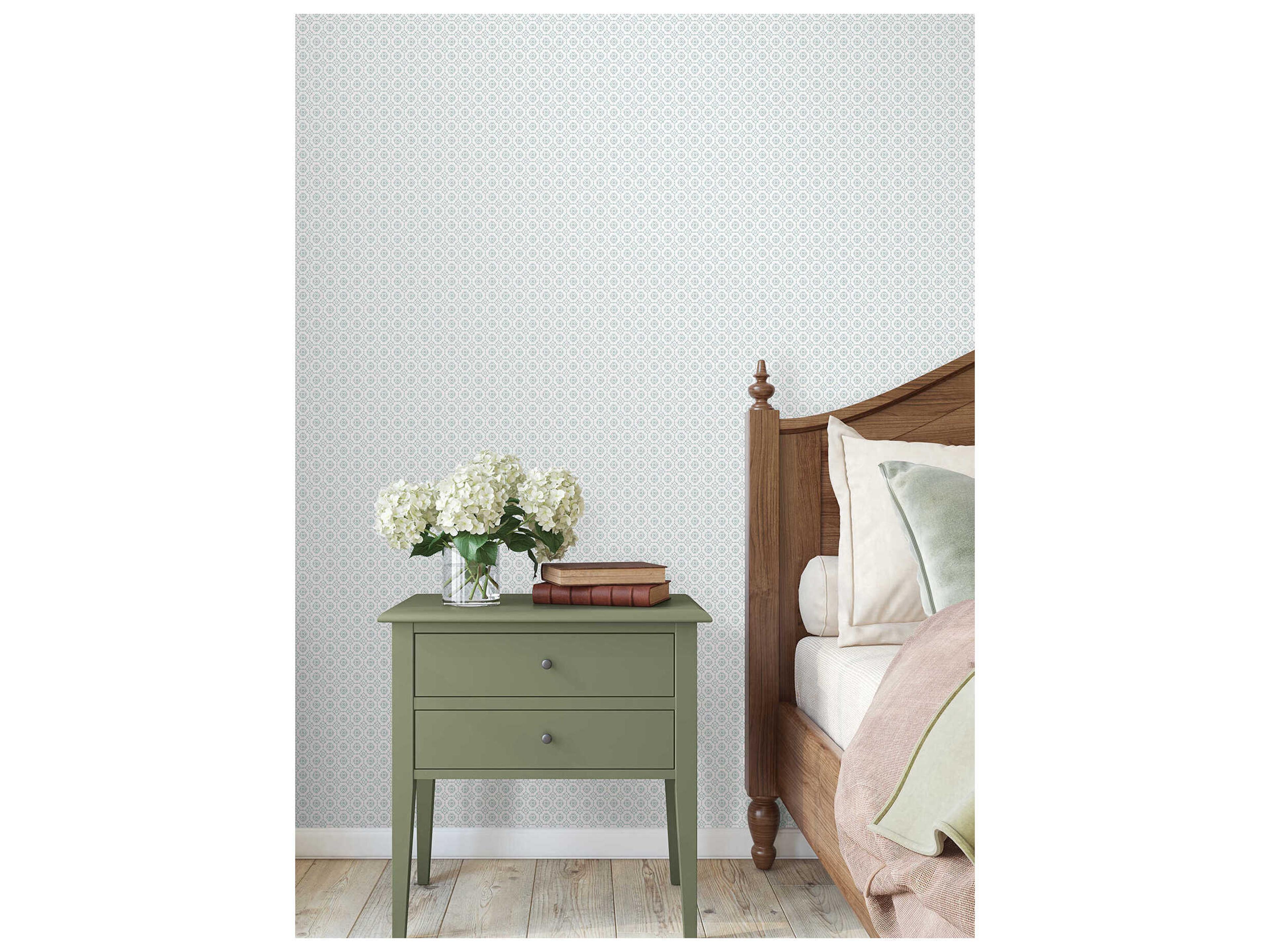 York Wallcoverings Antonina Vella Light Blue Floral Grid Wallpaper