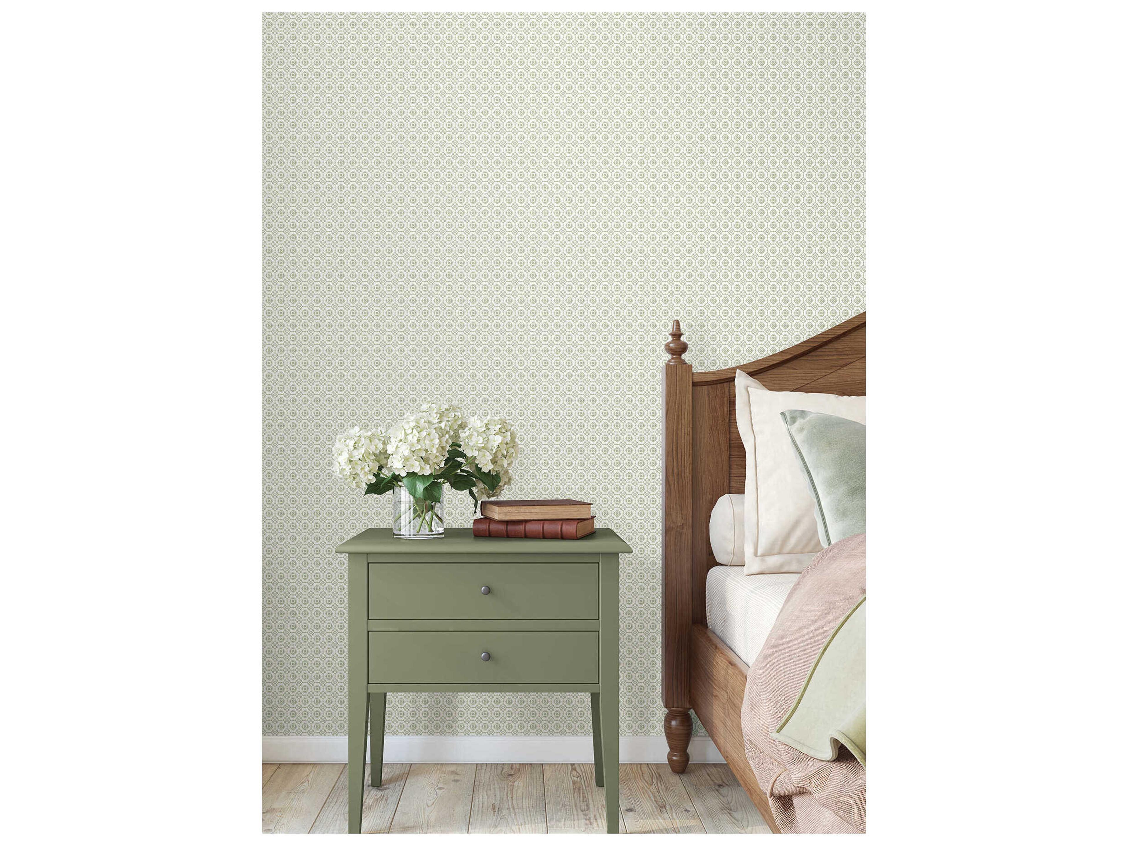 York Wallcoverings Antonina Vella Sage Floral Grid Wallpaper