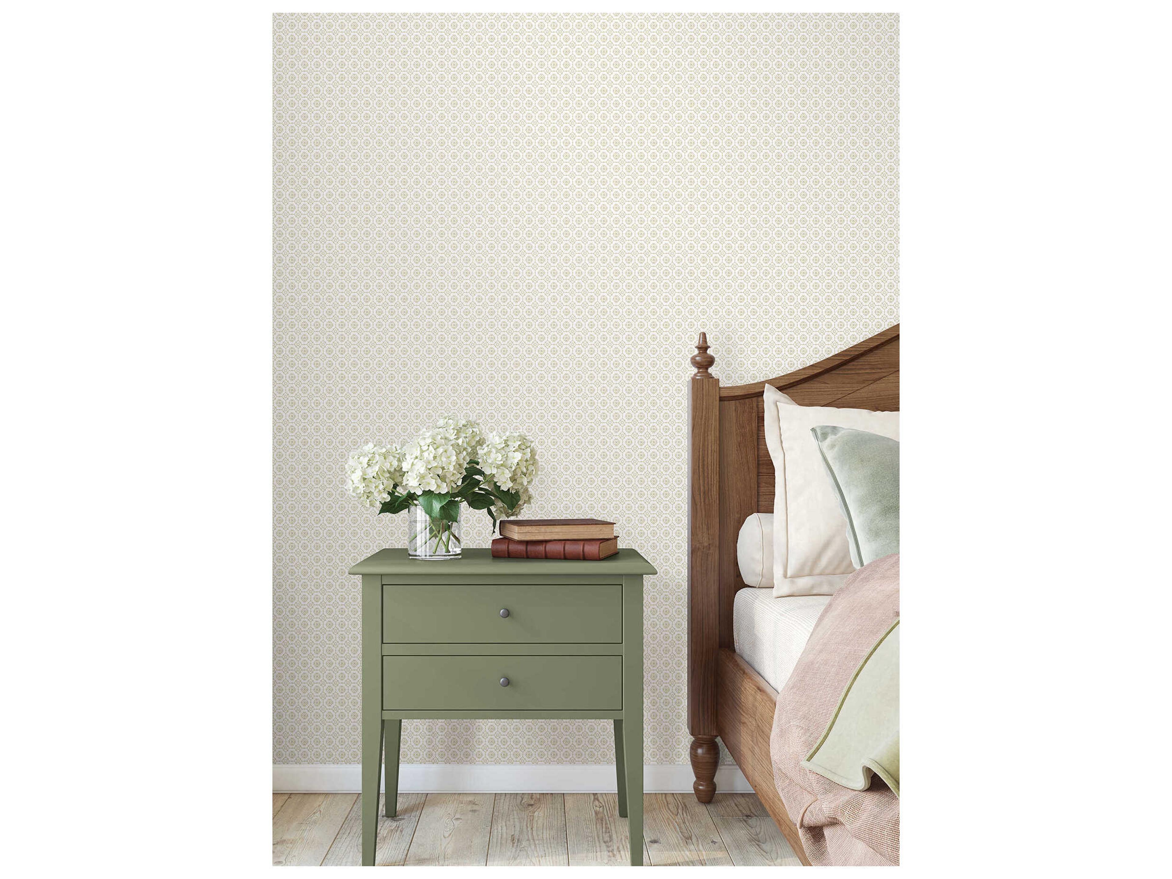 York Wallcoverings Antonina Vella Beige Floral Grid Wallpaper