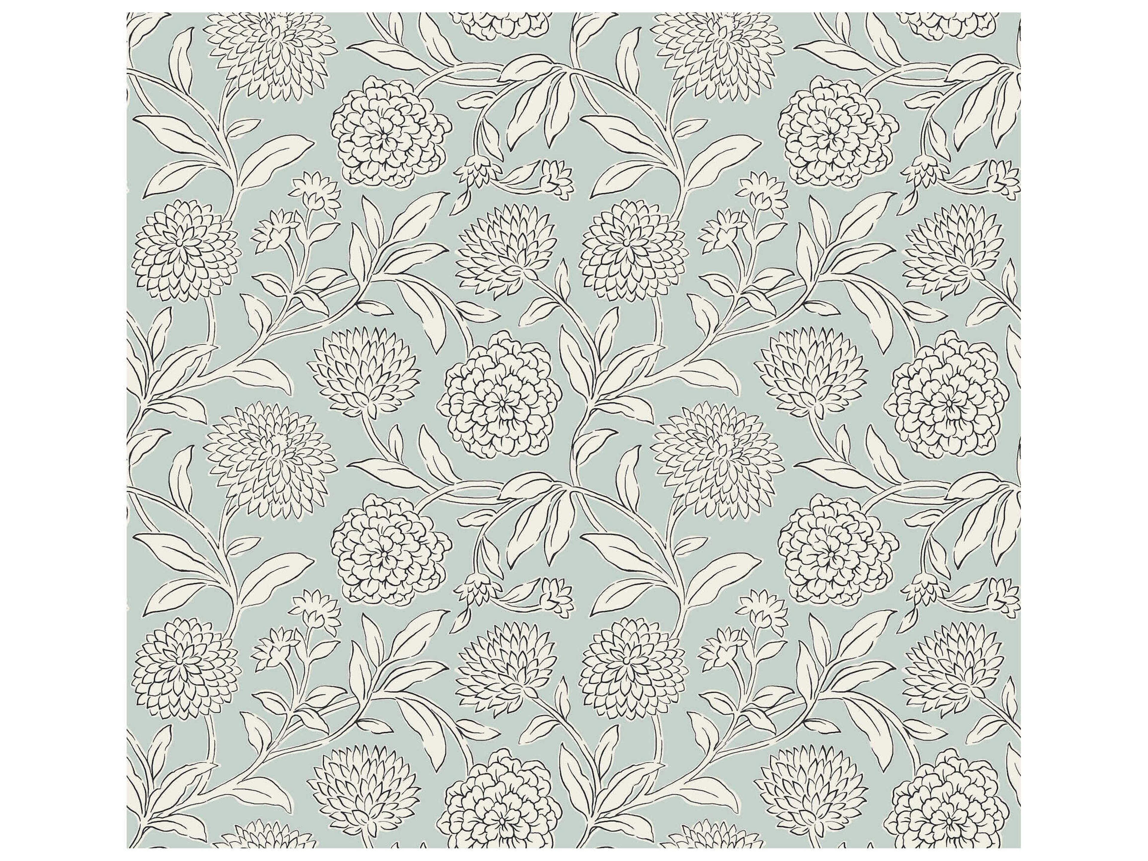 Antonina Vella Garden Sky Blue Floral Trail Wallpaper