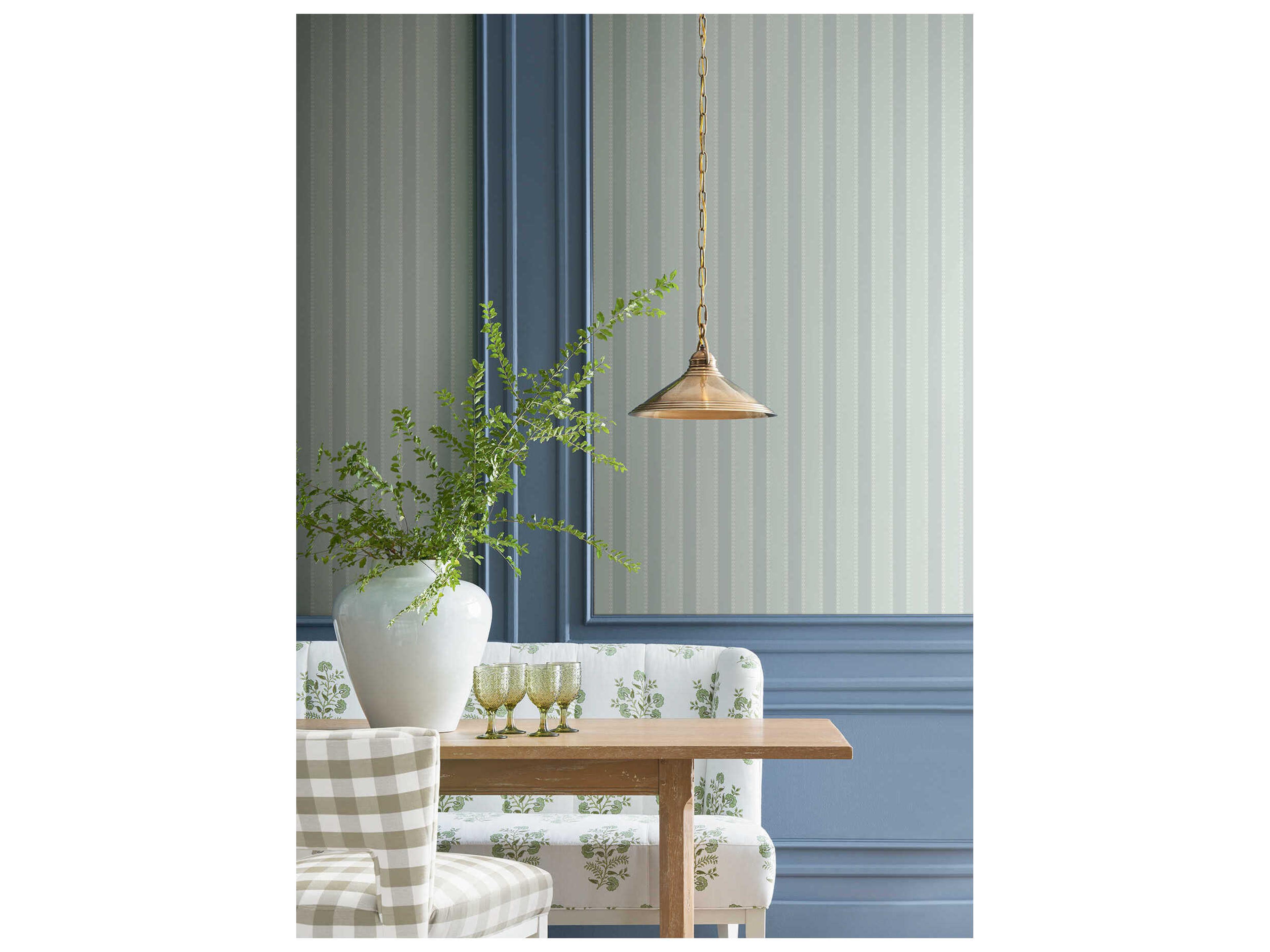 York Wallcoverings Antonina Vella Blue Awning Stripe Wallpaper