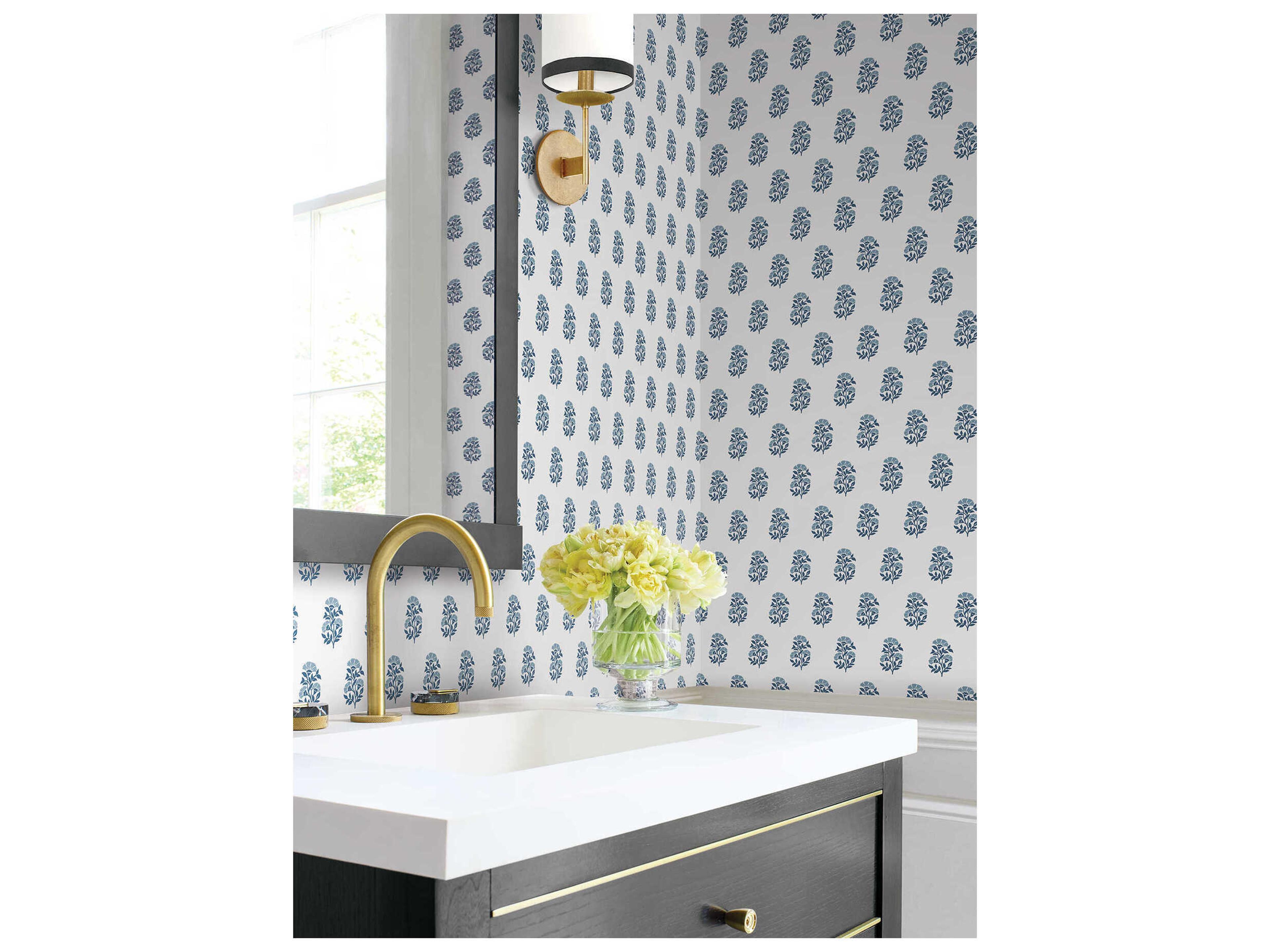 York Wallcoverings Antonina Vella Blue Floral Wallpaper