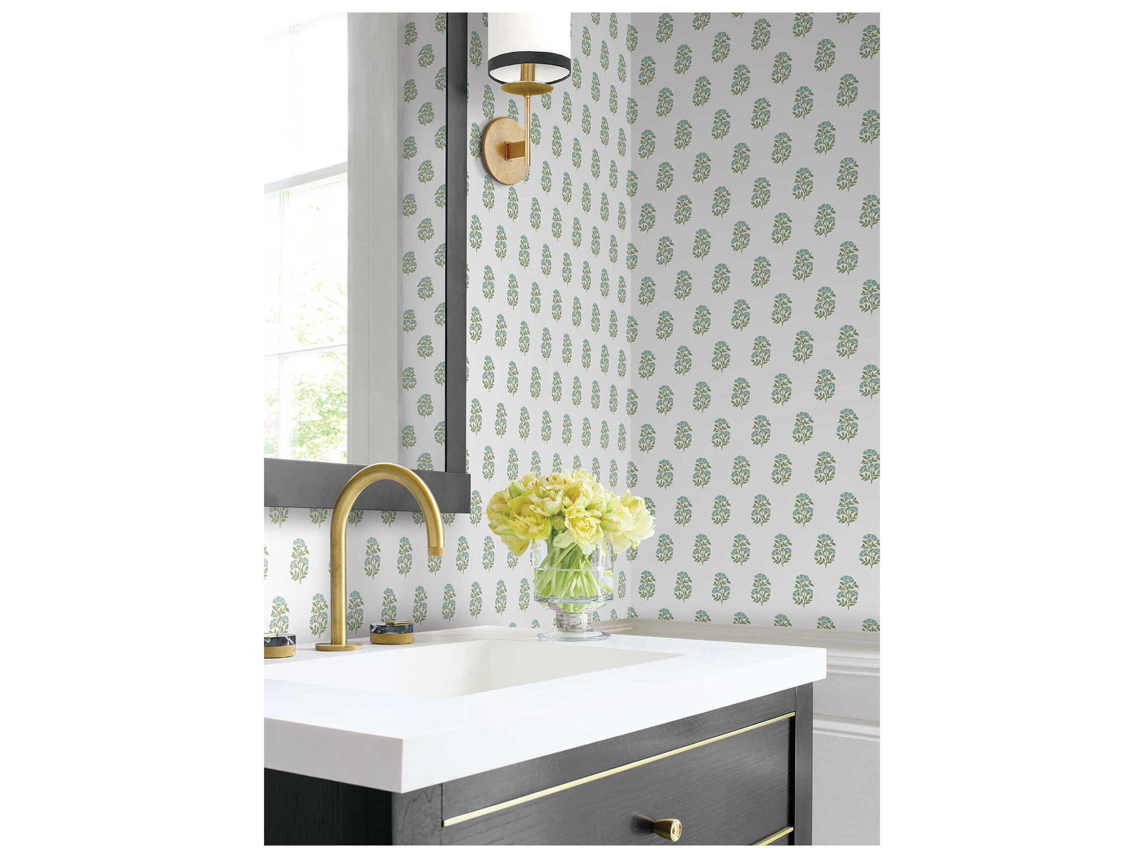 York Wallcoverings Antonina Vella Green Floral Wallpaper