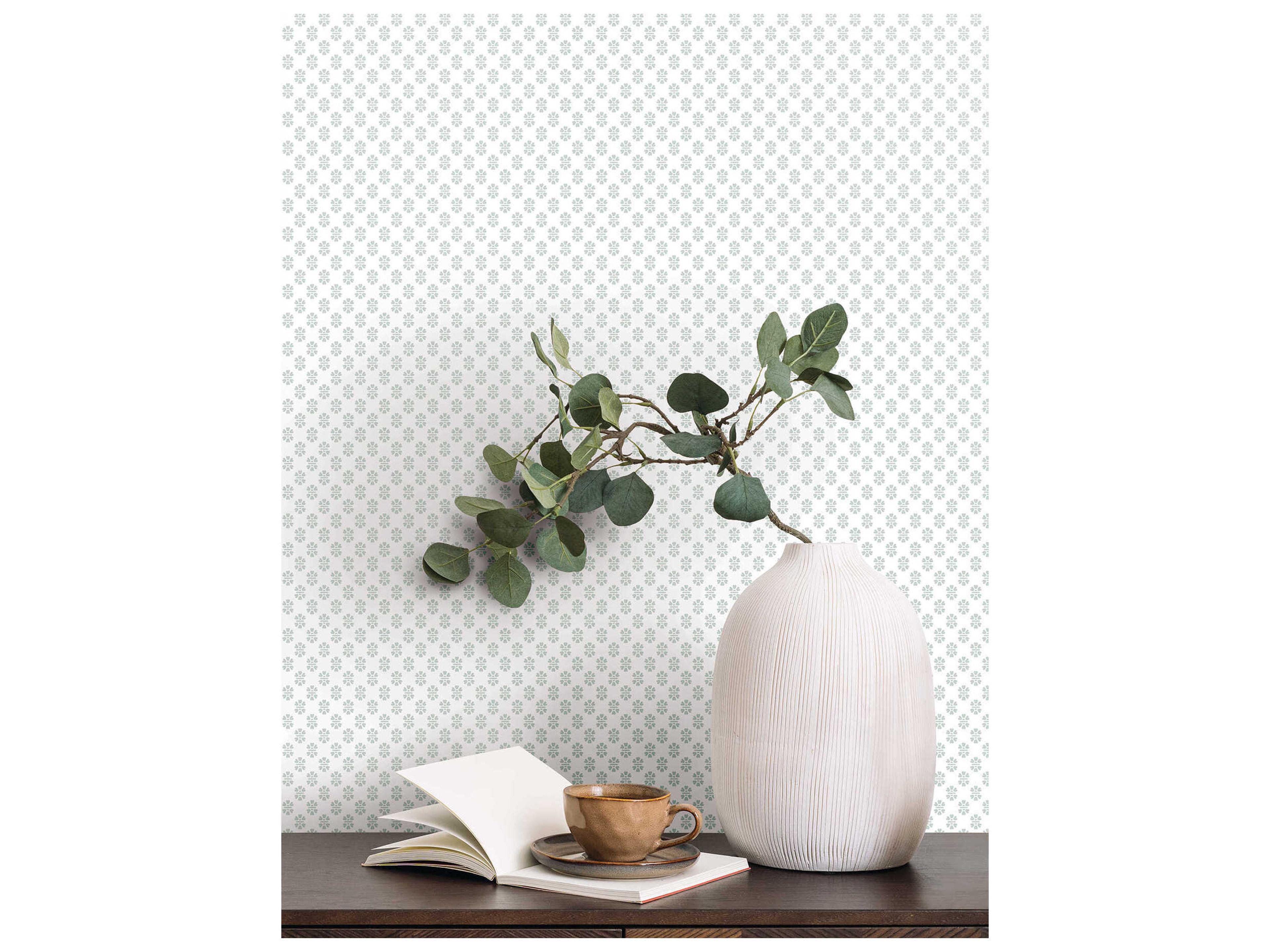 York Wallcoverings Antonina Vella Light Blue Floral Stamp Wallpaper