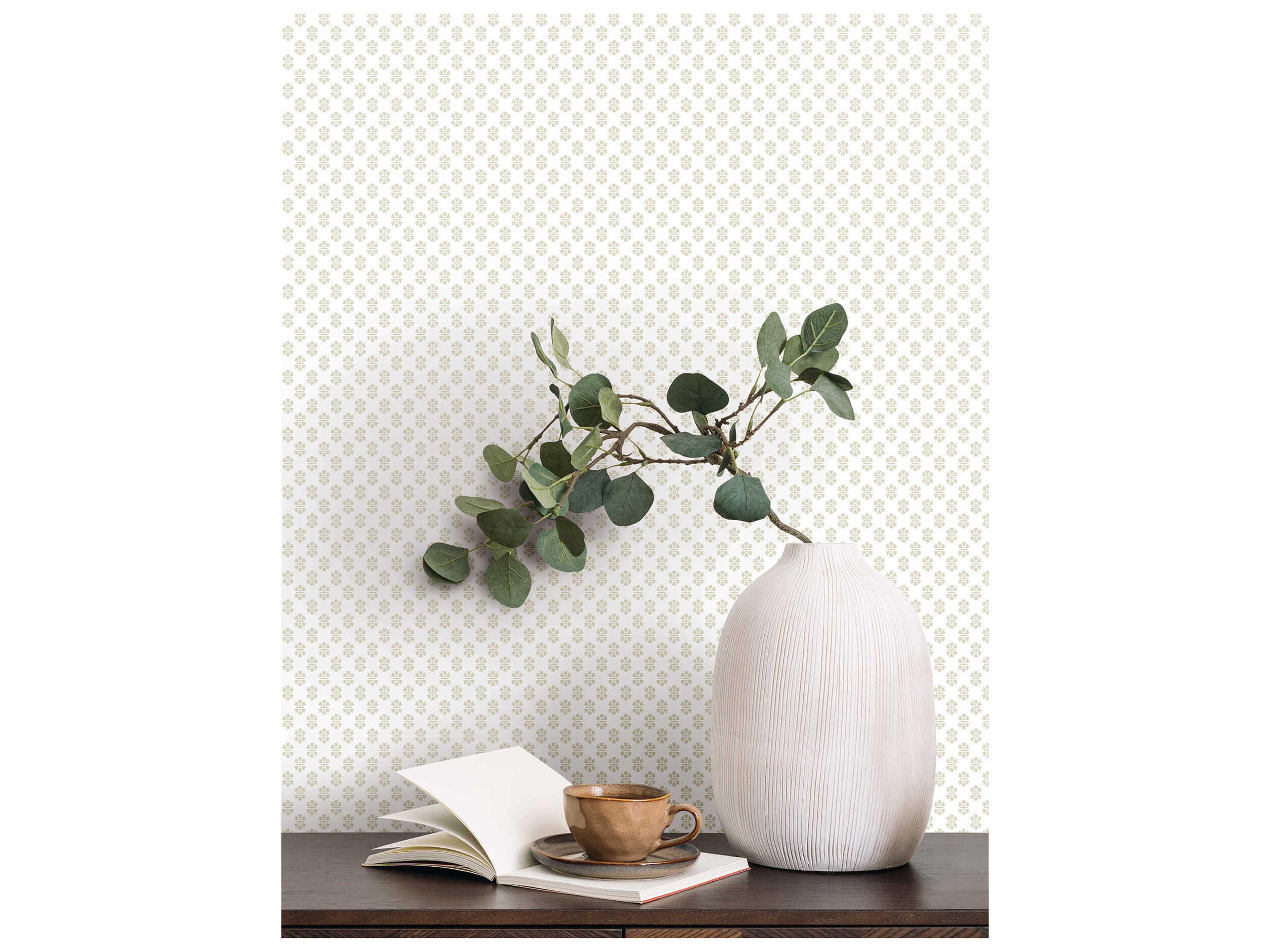 York Wallcoverings Antonina Vella Beige Floral Stamp Wallpaper