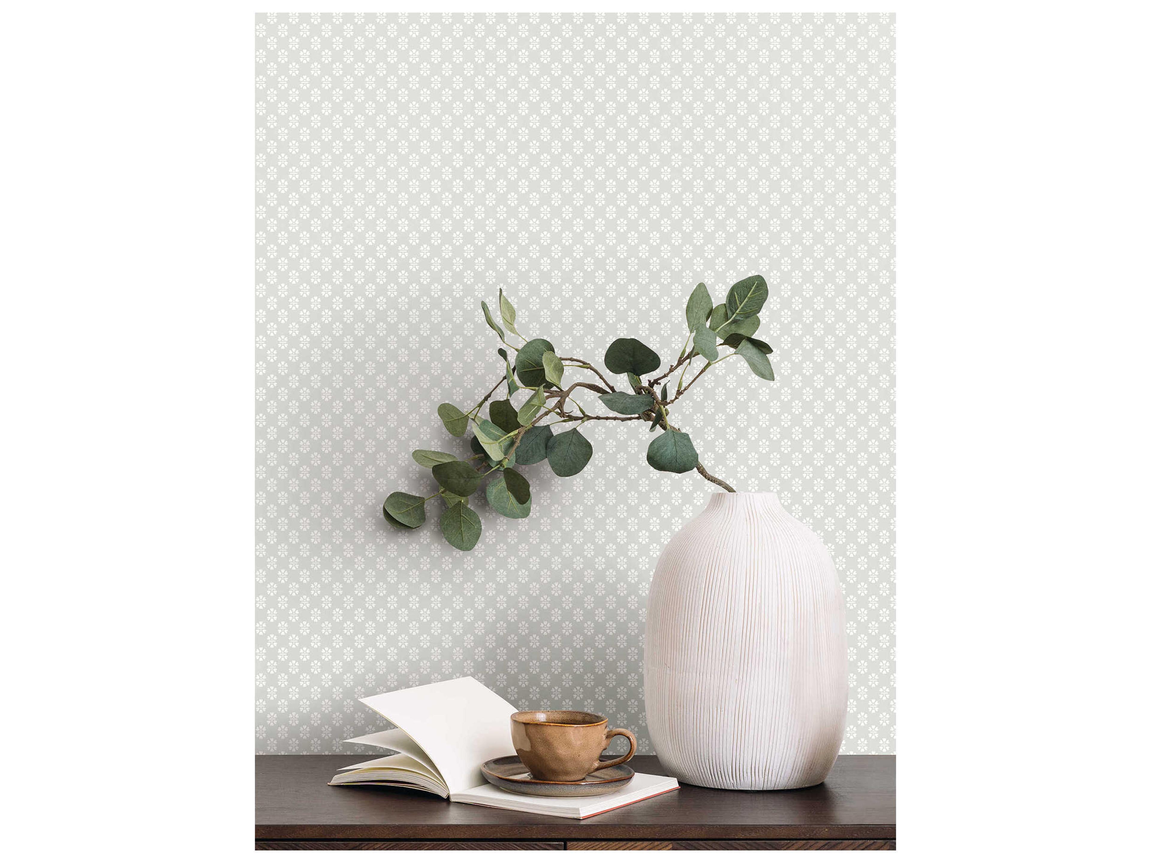 York Wallcoverings Antonina Vella Grey Floral Stamp Wallpaper