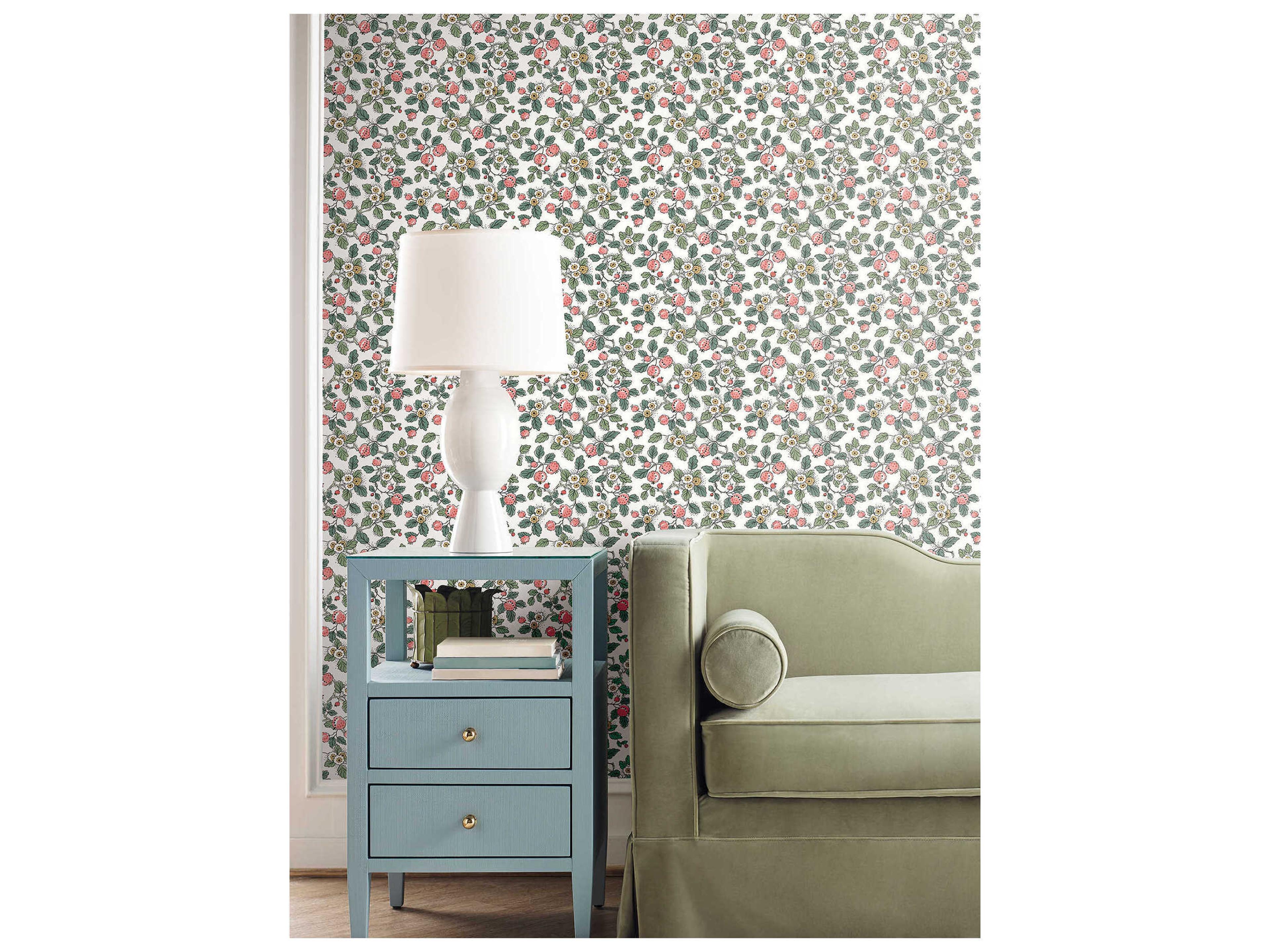 York Wallcoverings Antonina Vella Pink Berry Vines Wallpaper