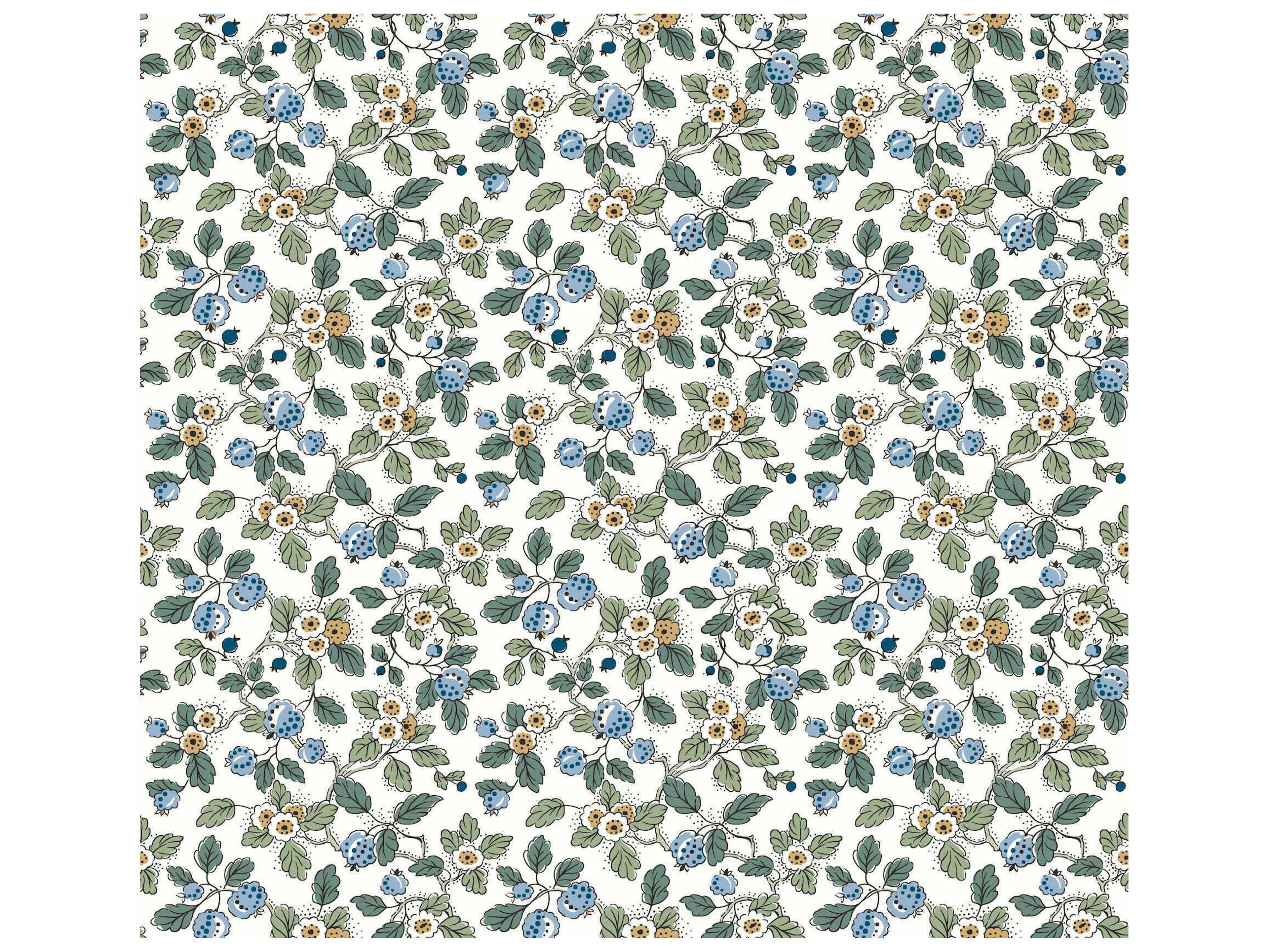 Antonina Vella Blue Berry Vines Wallpaper