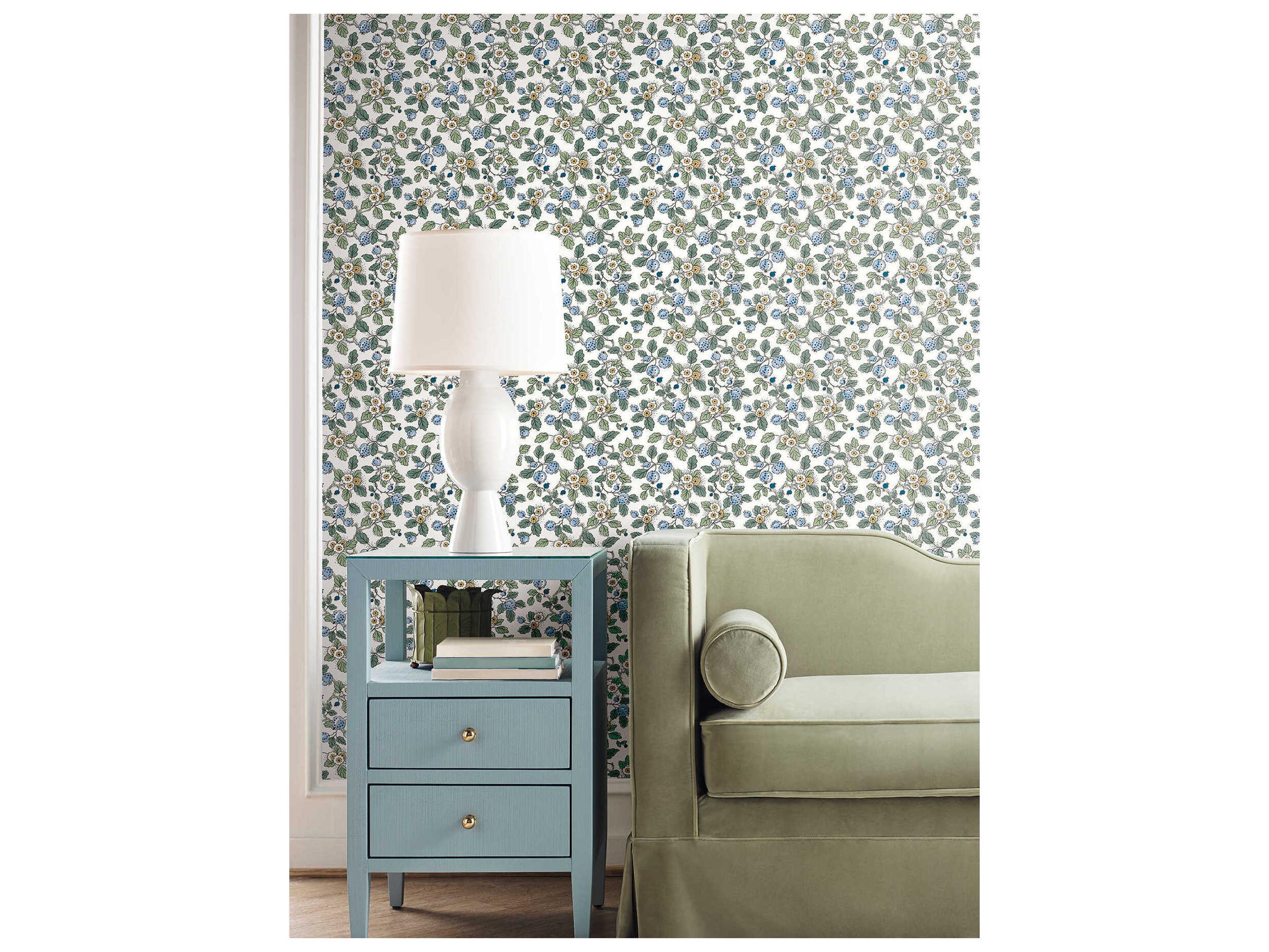 York Wallcoverings Antonina Vella Blue Berry Vines Wallpaper