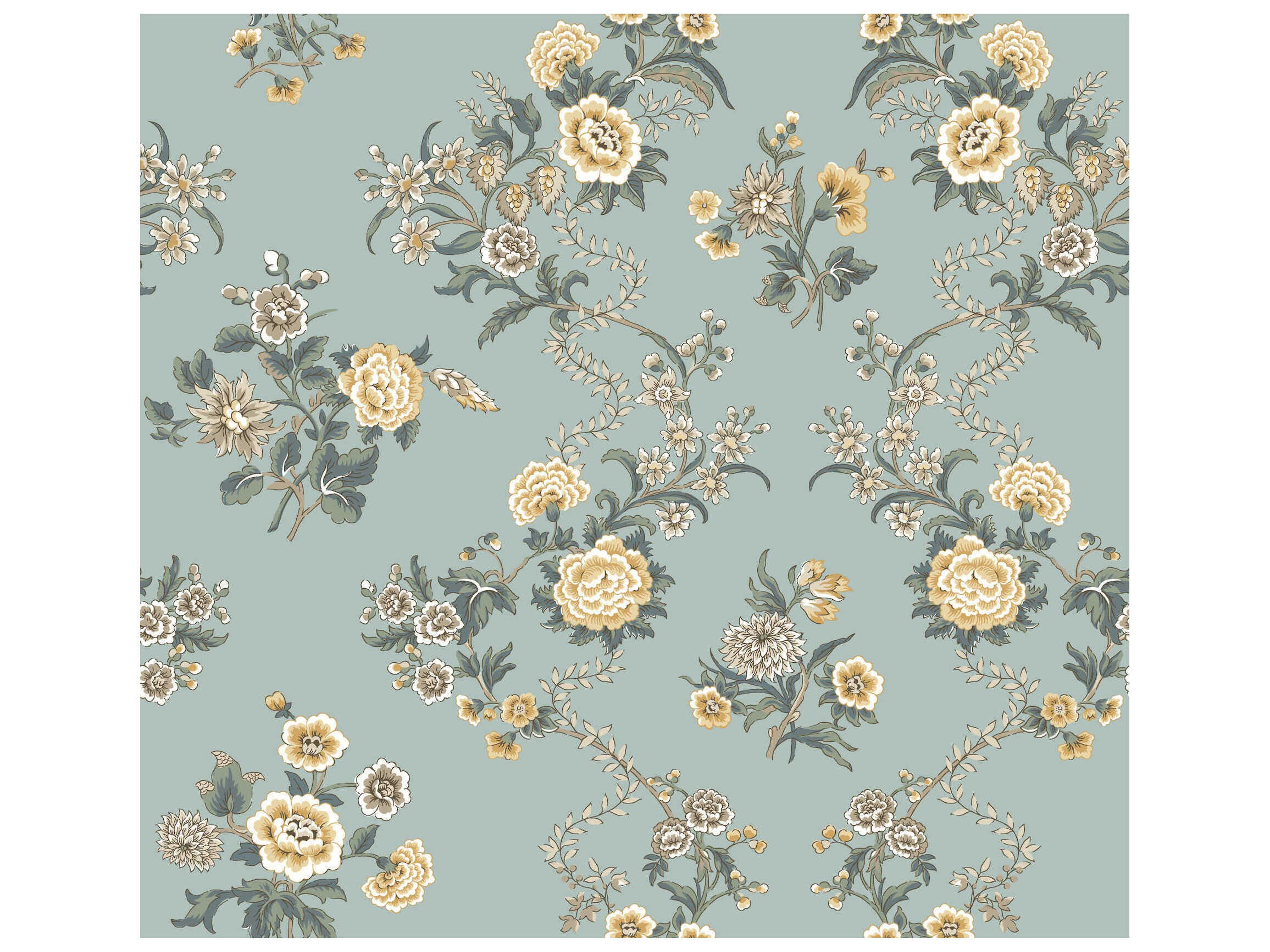 Antonina Vella Harbor Blue Floral Trail Wallpaper