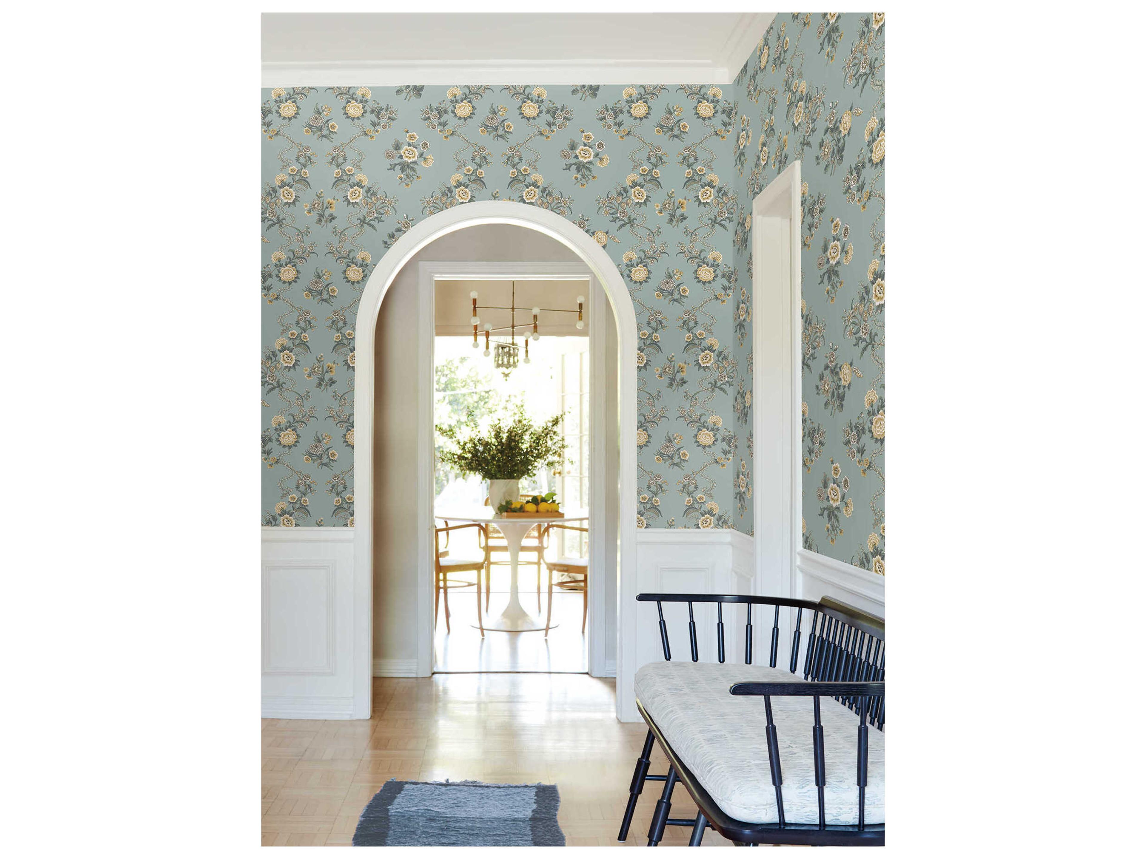 York Wallcoverings Antonina Vella Harbor Blue Floral Trail Wallpaper
