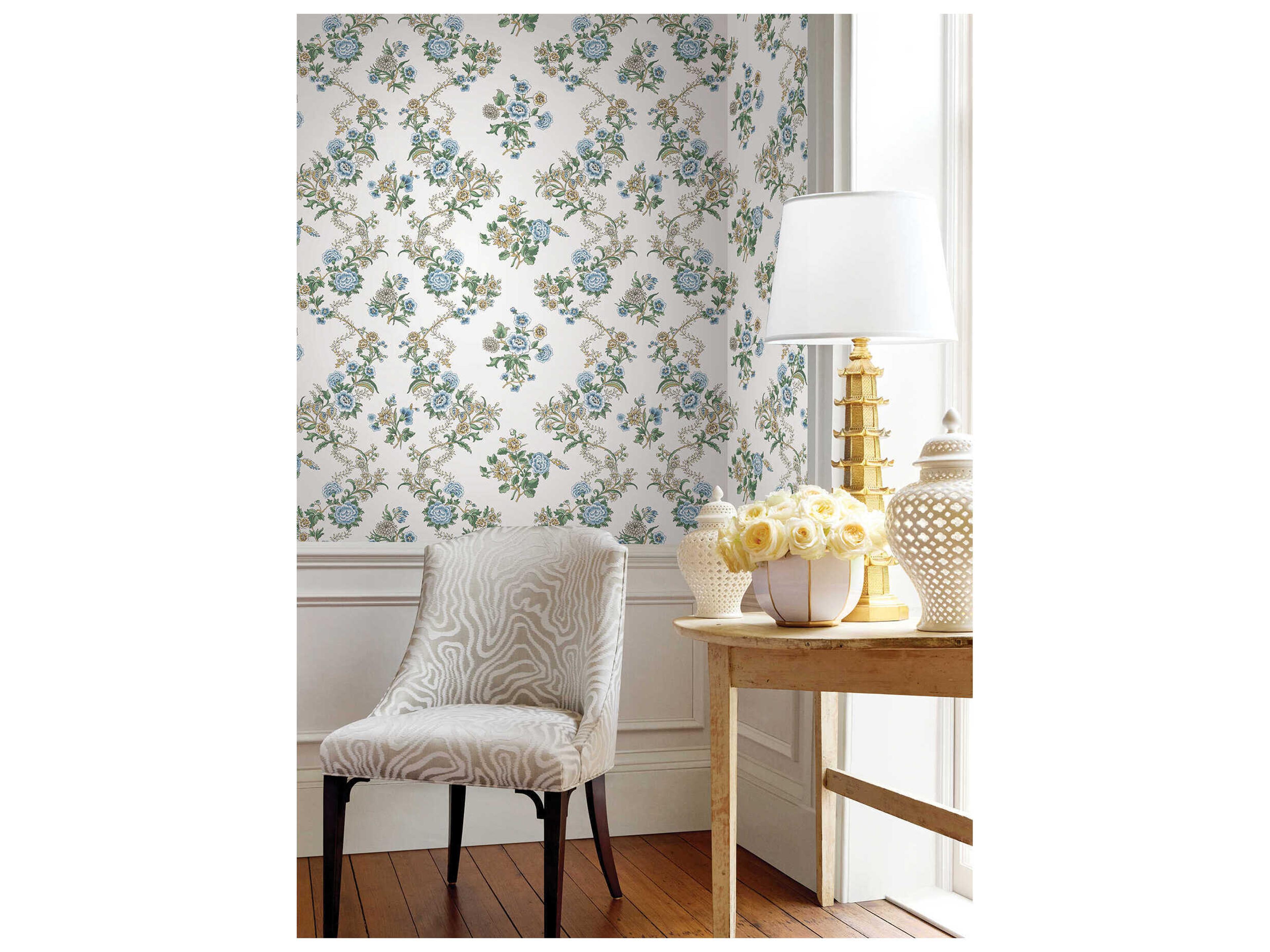York Wallcoverings Antonina Vella Sapphire Floral Trail Wallpaper