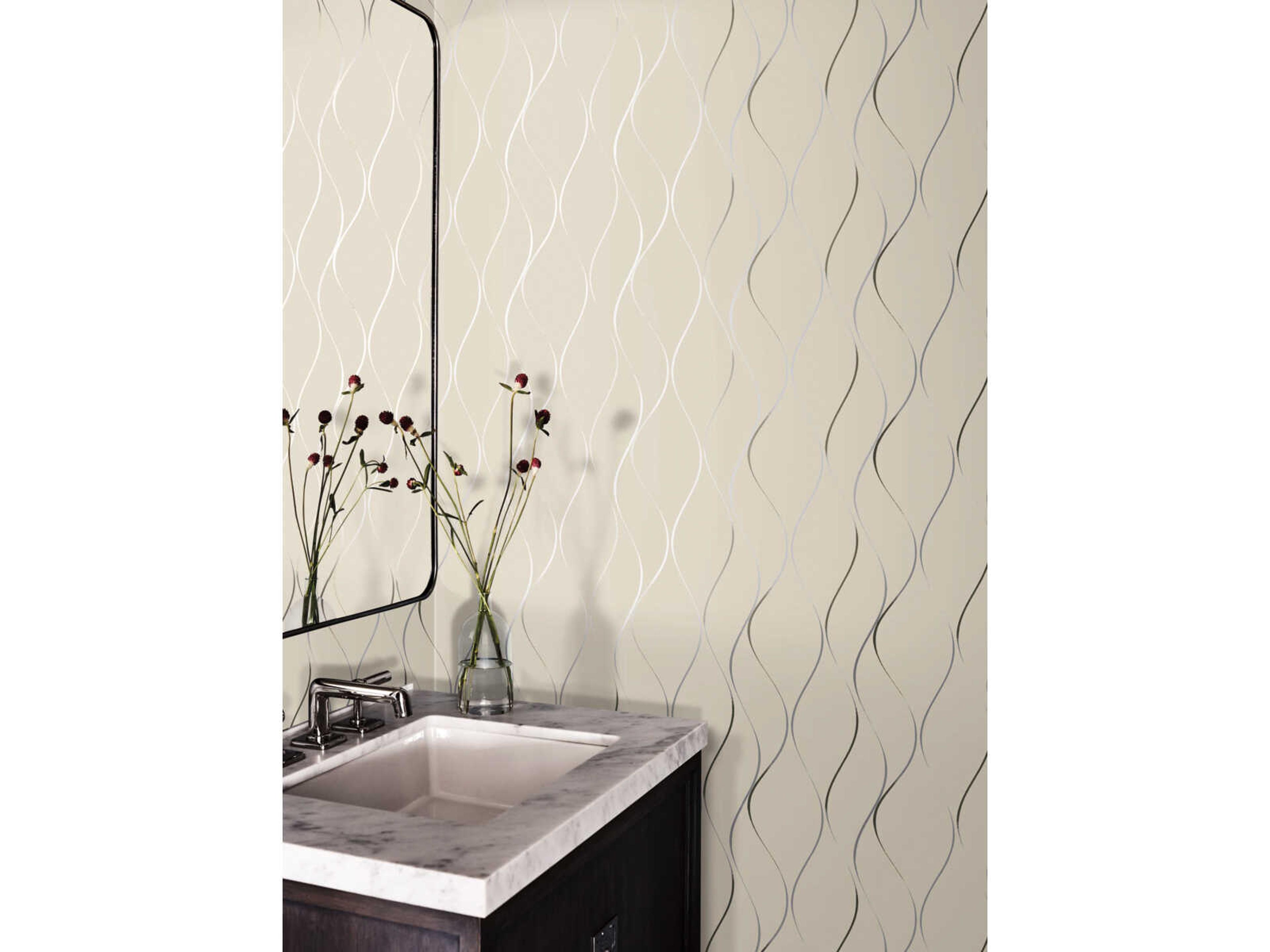 York Wallcoverings Antonina Vella Dazzling Dimensions Volume II Beige Metallic Wavy Stripe Wallpaper