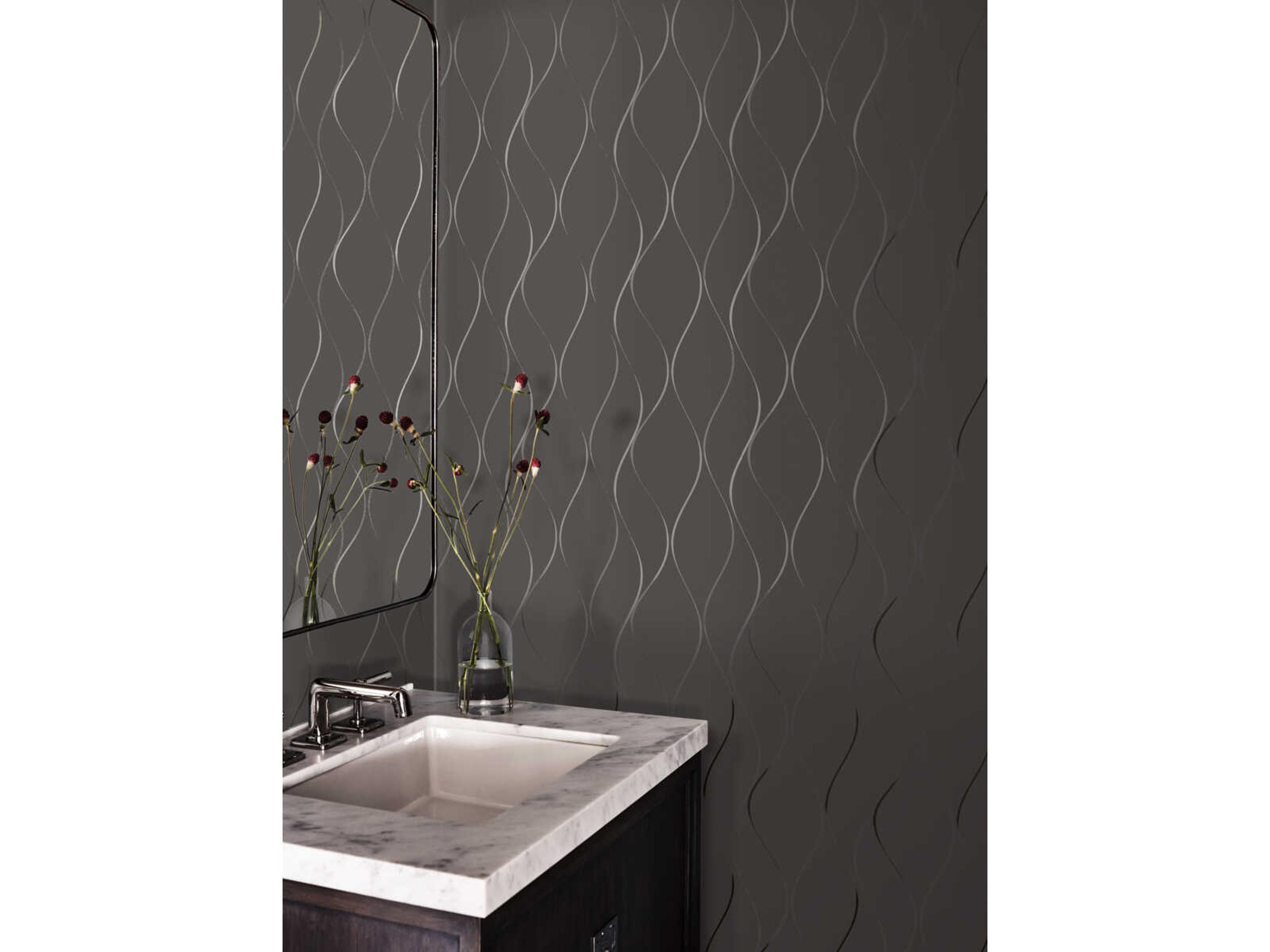 York Wallcoverings Antonina Vella Dazzling Dimensions Volume II Grey Wavy Stripe Wallpaper