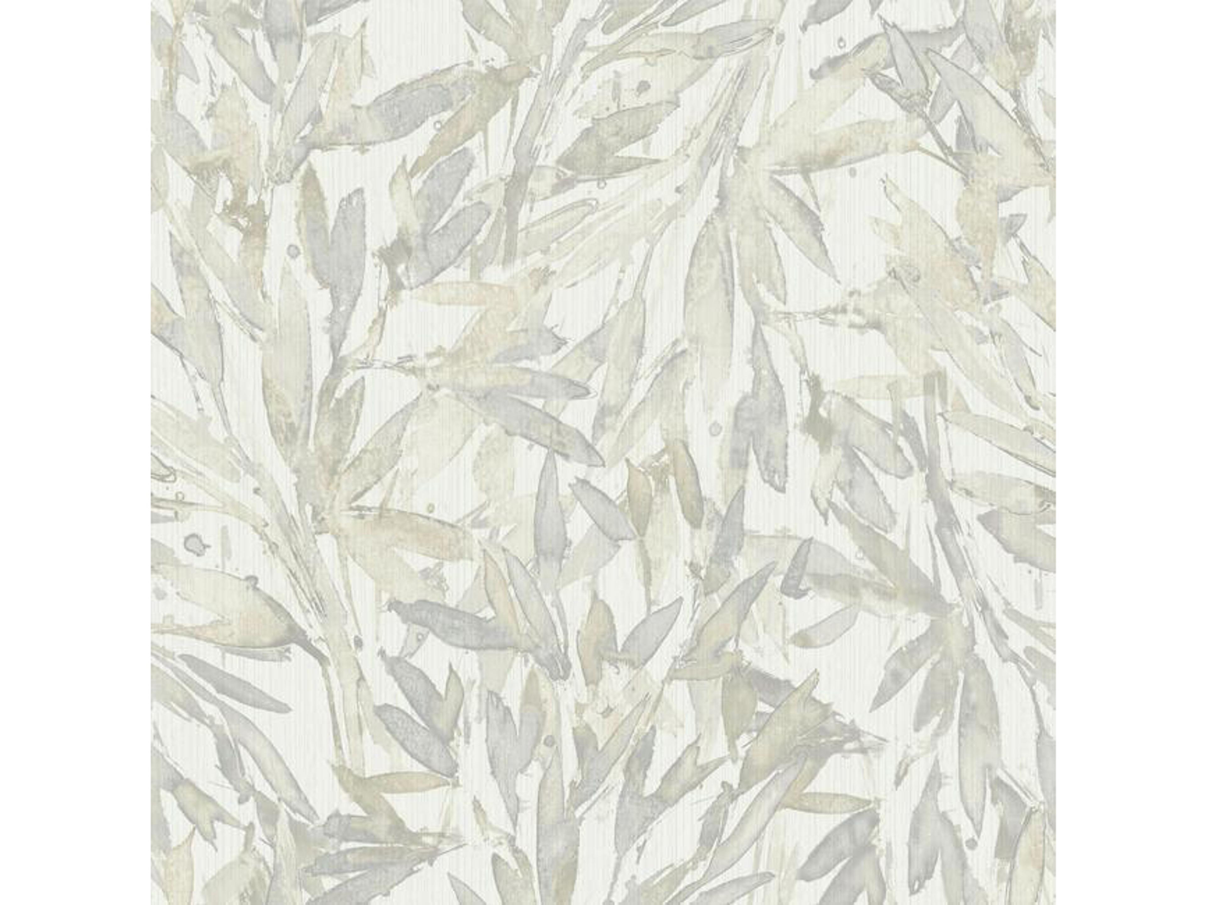 York Wallcoverings Antonina Vella Natural Opalescence Cream Grey Rainforest Leaves Wallpaper