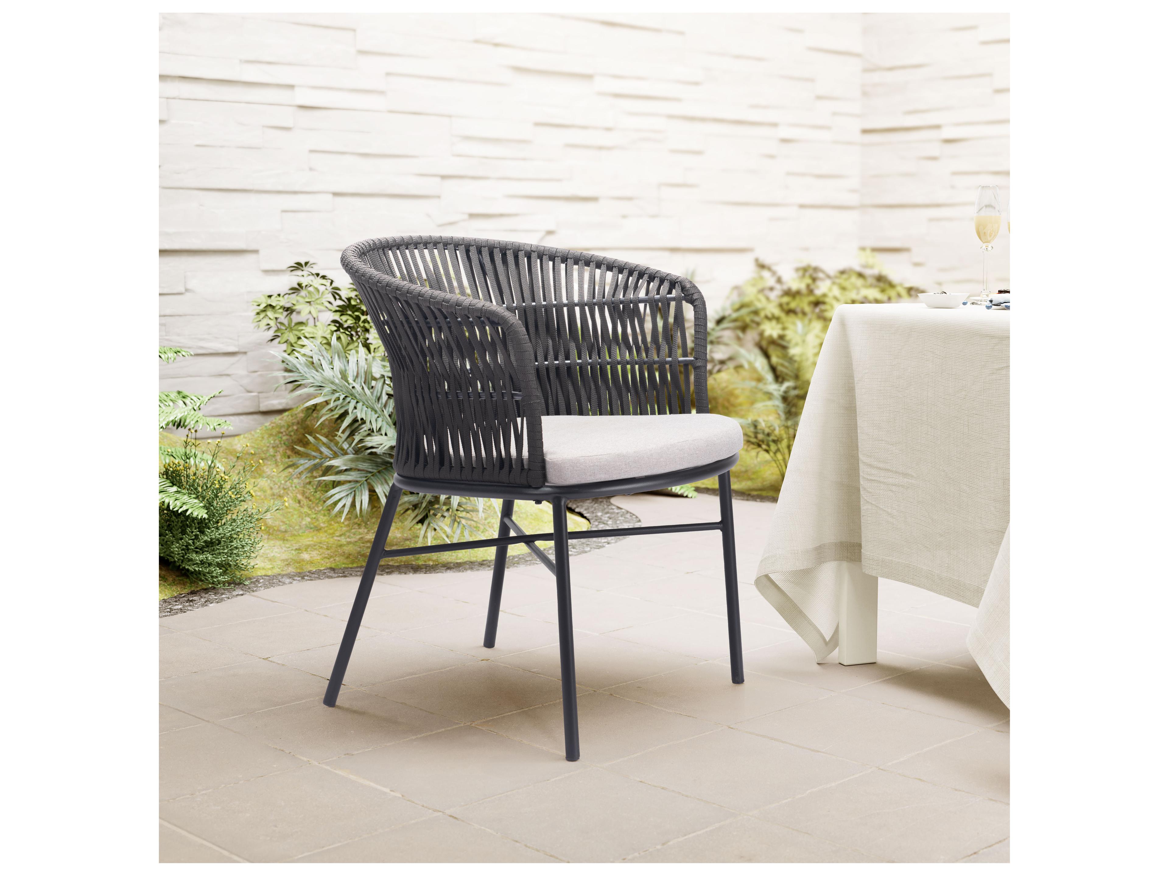 Zuo Outdoor Freycinet Black Steel Cushion Side Dining Chair Set of 2